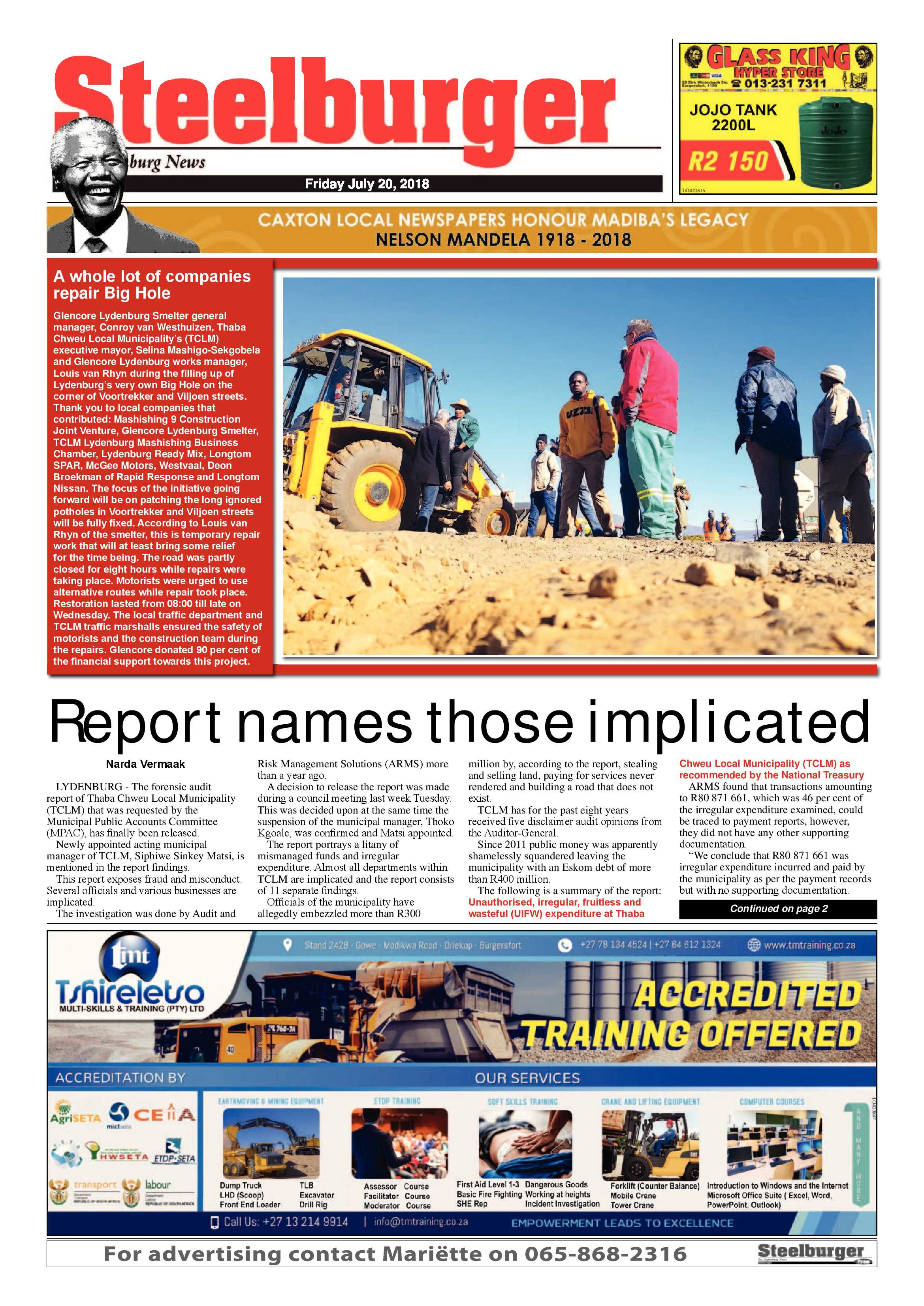 Steelburger News 20 July 2018 page 1