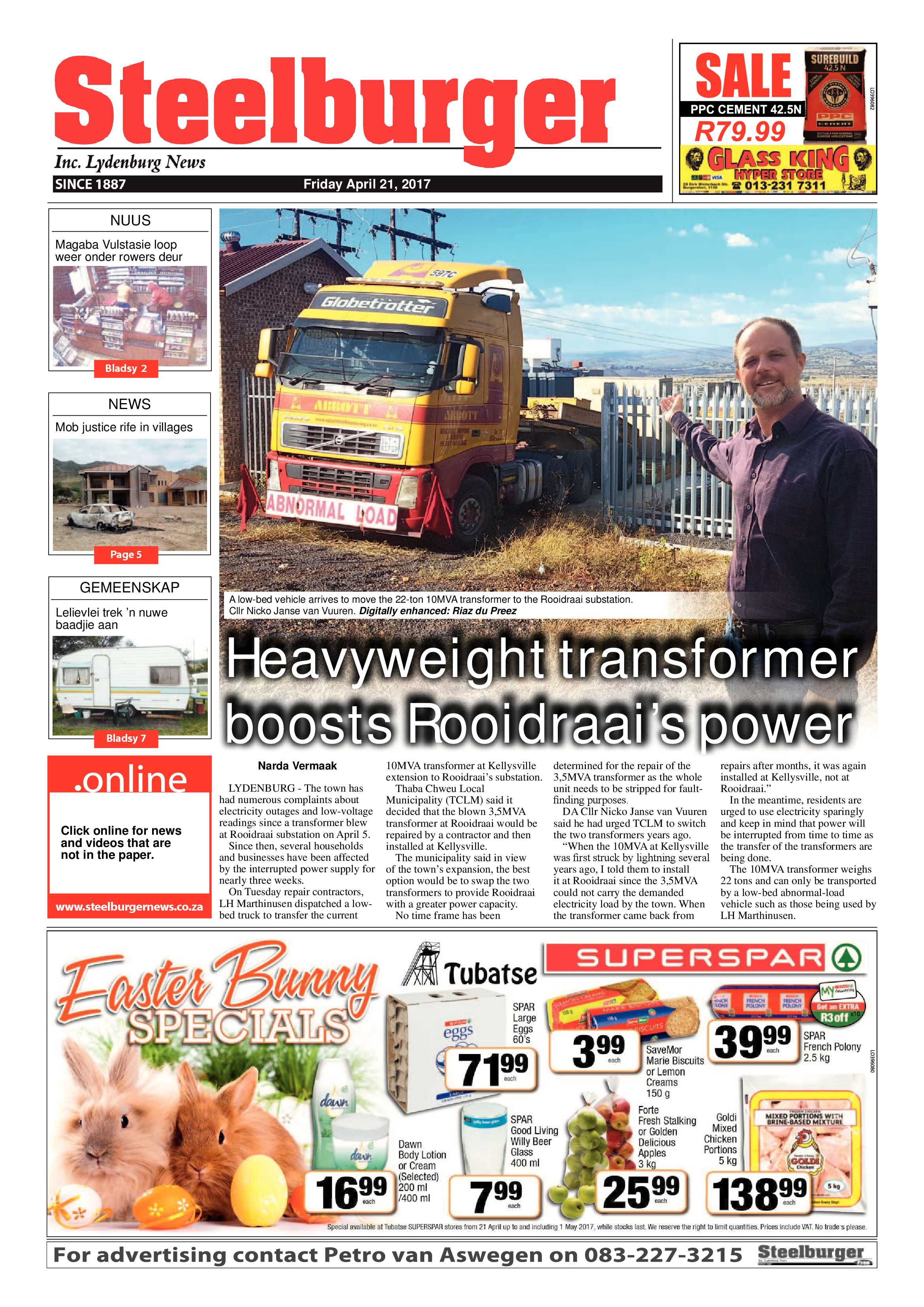 Steelburger News 21 April 2017 page 1