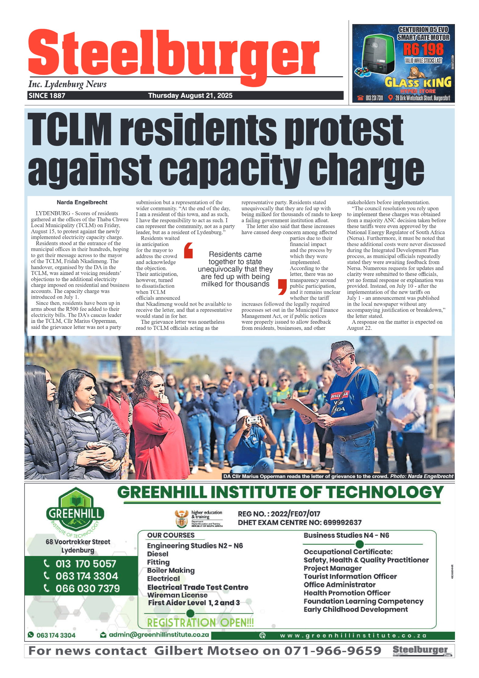 Steelburger News 21 August 2025 page 1