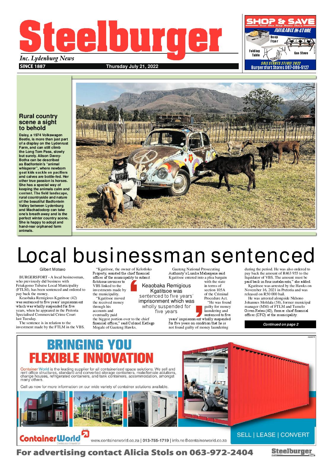 Steelburger News 21 July 2022 page 1