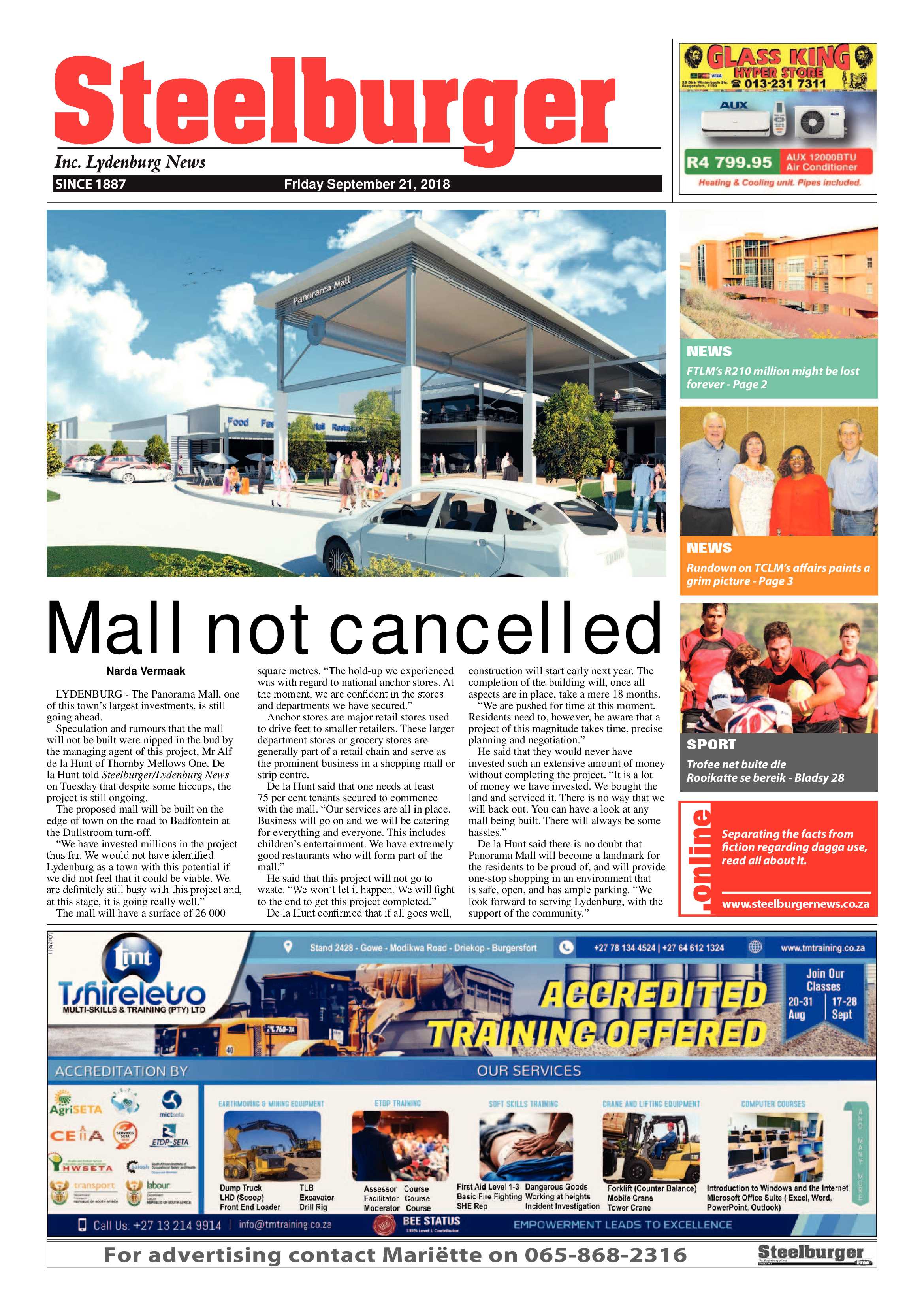 Steelburger News 21 September 2018 page 1