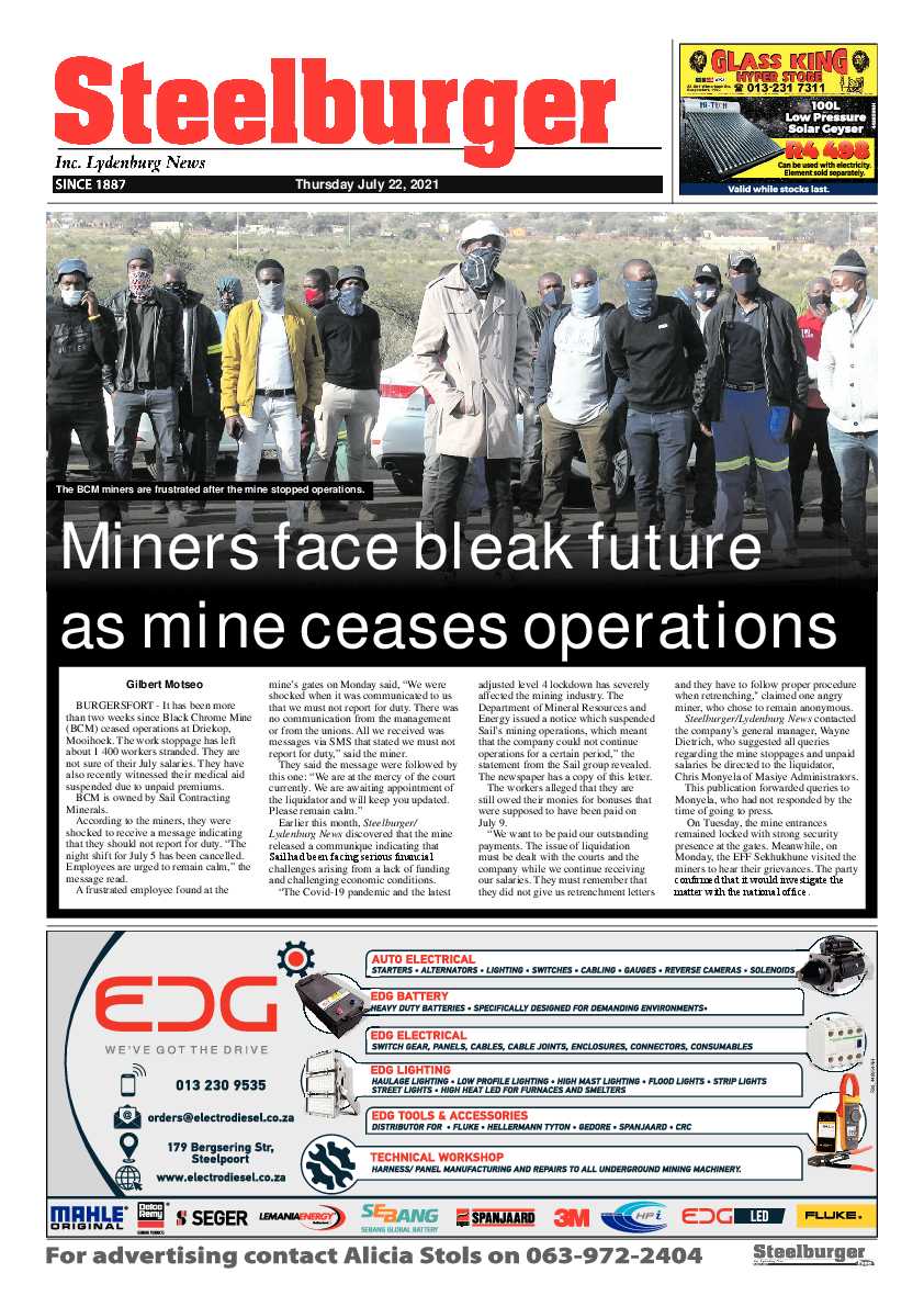 Steelburger News 22 July 2021 page 1