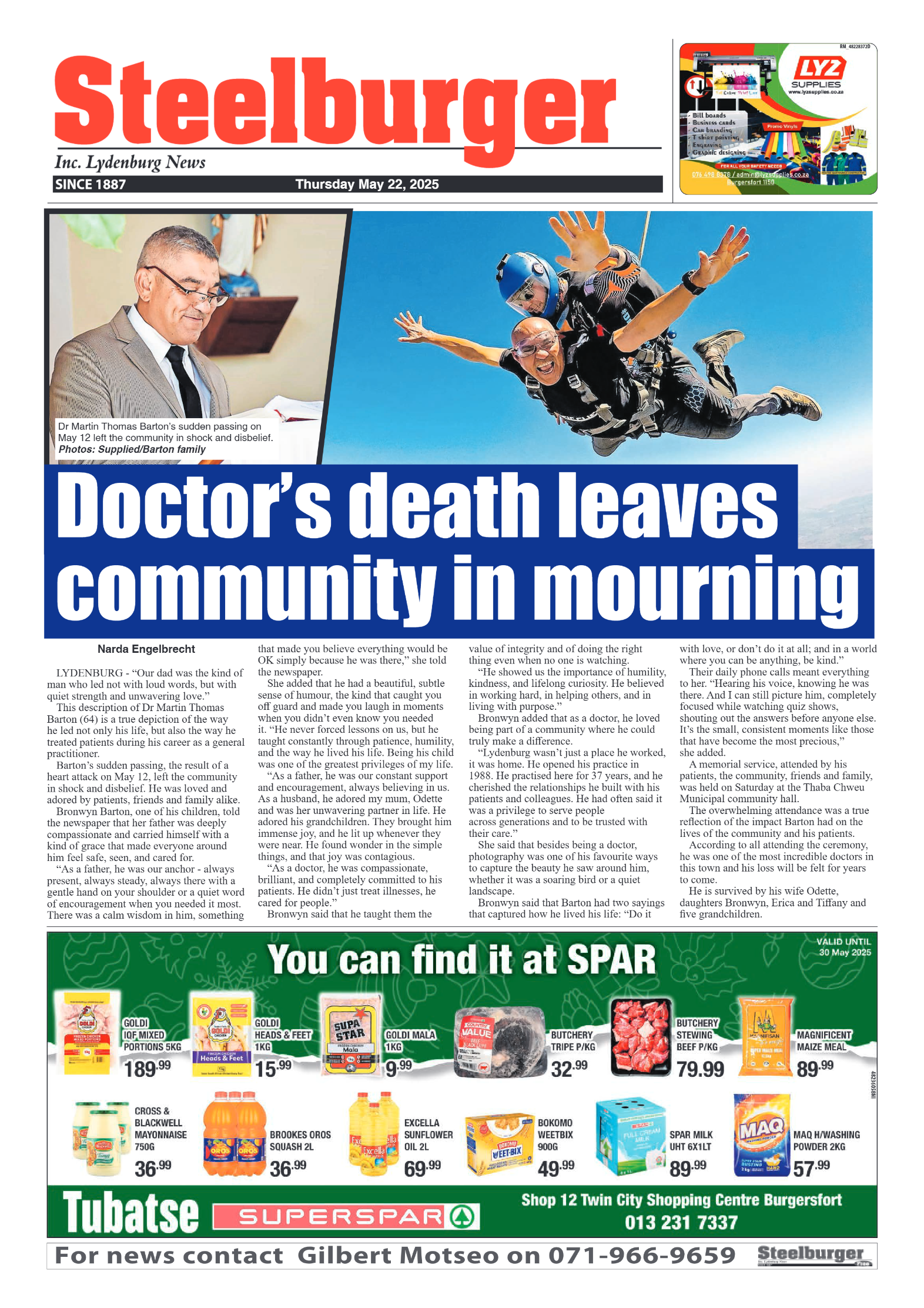 Steelburger News 22 May 2025 page 1