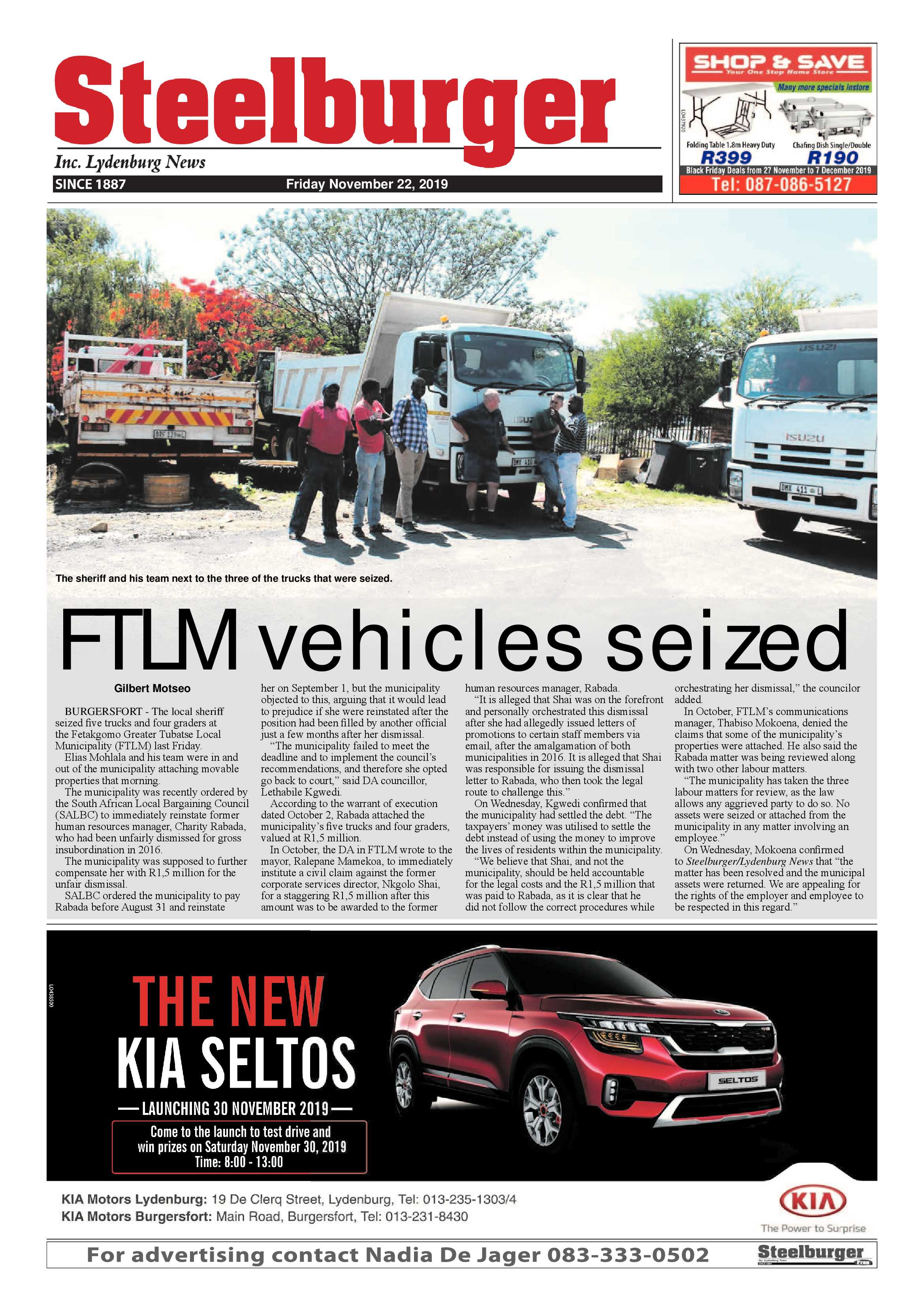Steelburger News 22 November 2019 page 1