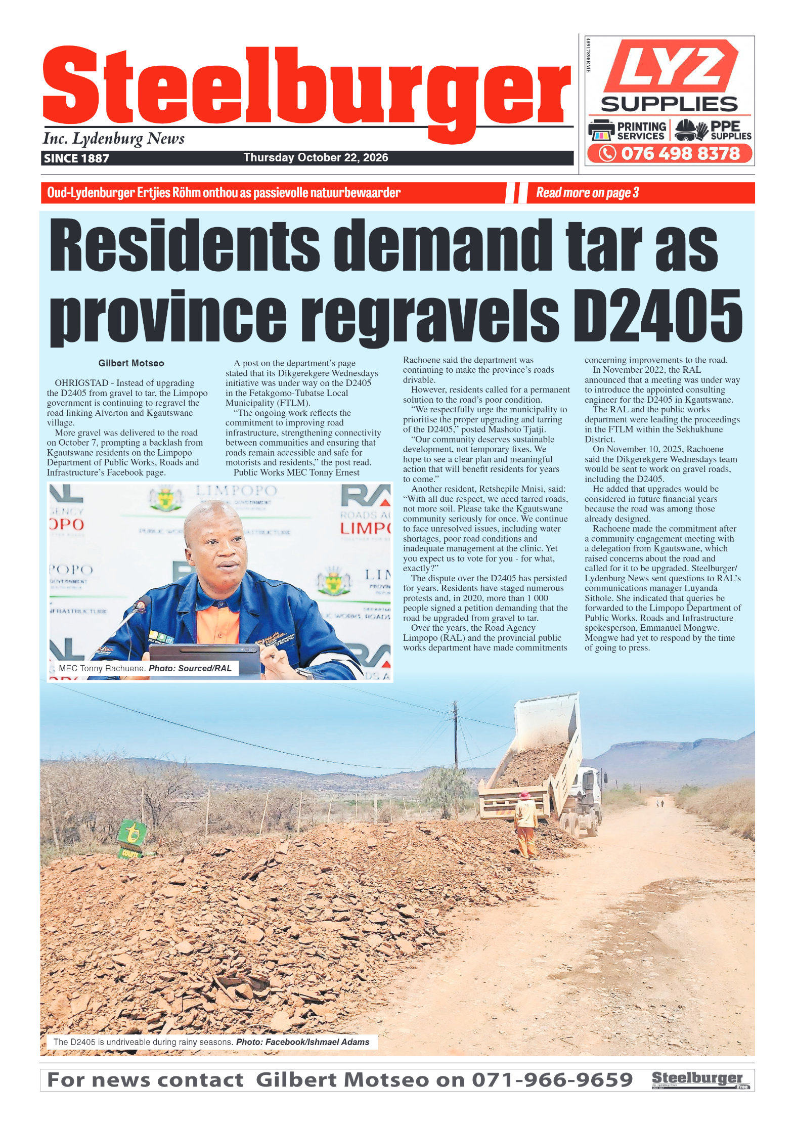 Steelburger News 22 October 2026 page 1