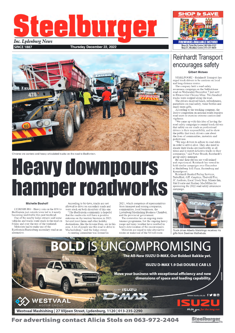 Steelburger News 22 December 2022 page 1