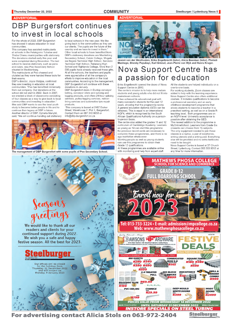 Steelburger News 22 December 2022 page 5