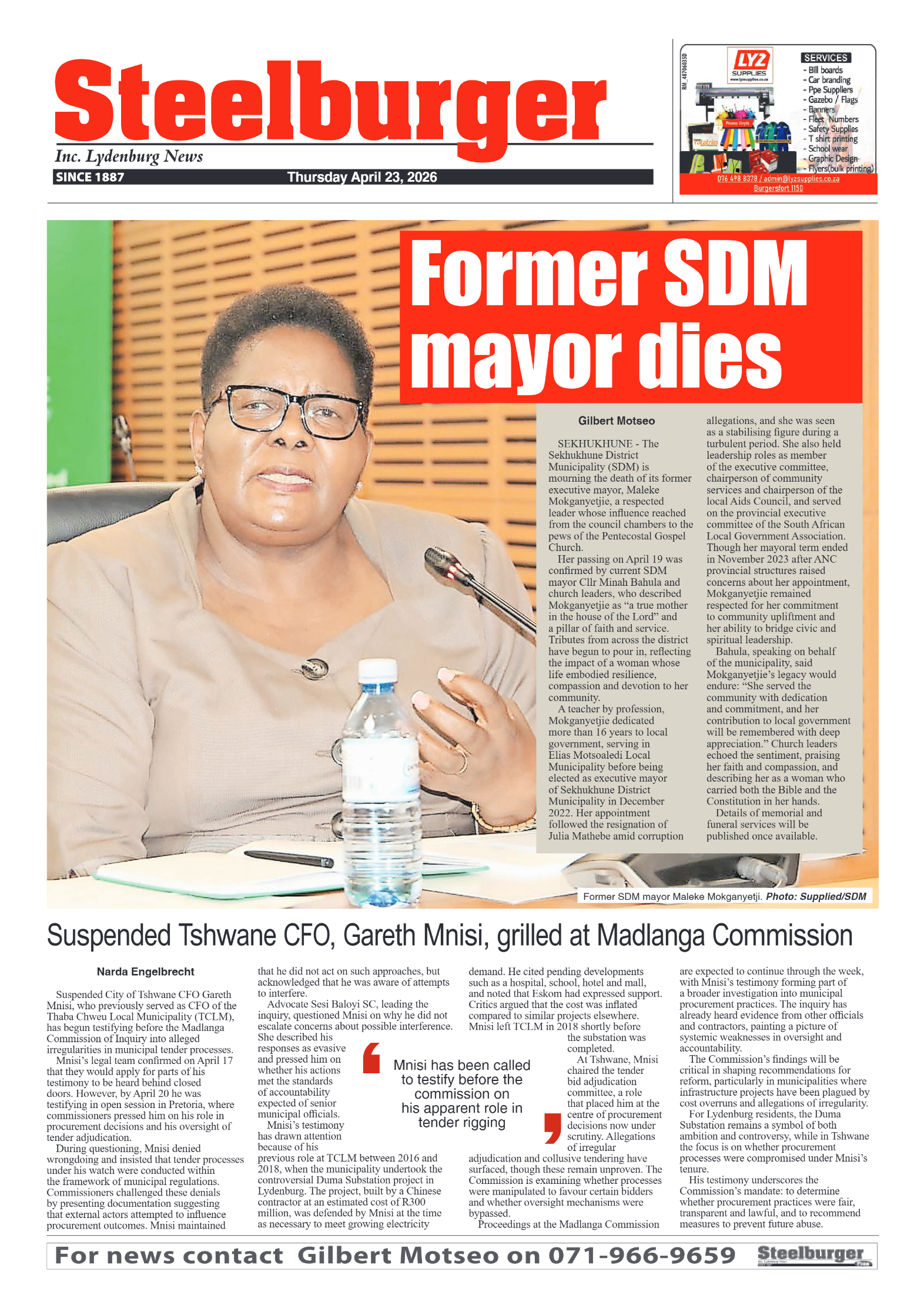 Steelburger News 23 April 2026 page 1