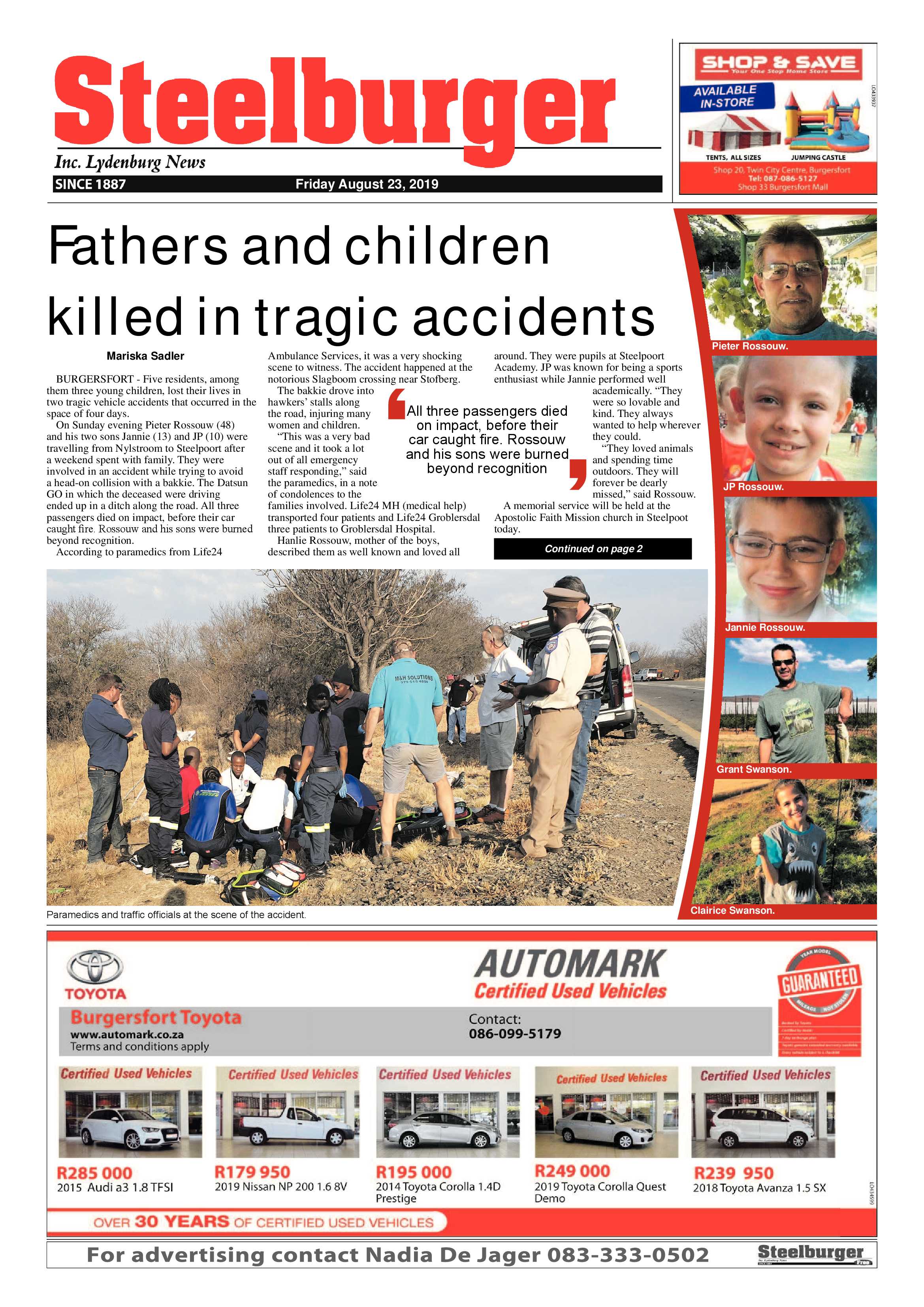 Steelburger News 23 August 2019 page 1