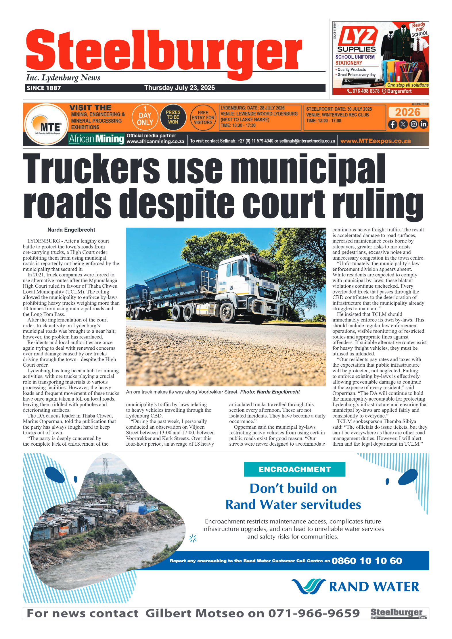 Steelburger News 23 July 2026 page 1