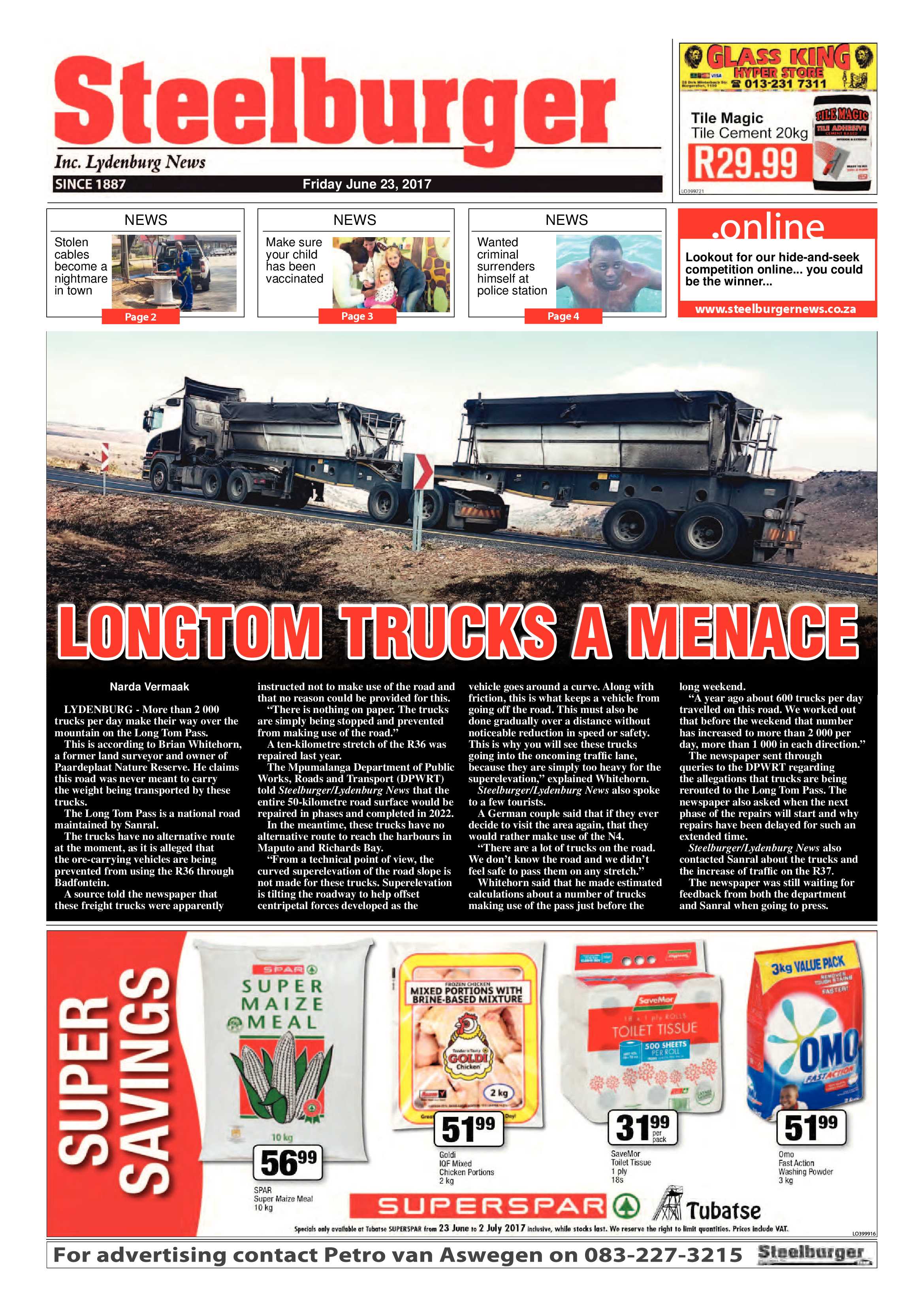 Steelburger News 23 June 2017 page 1