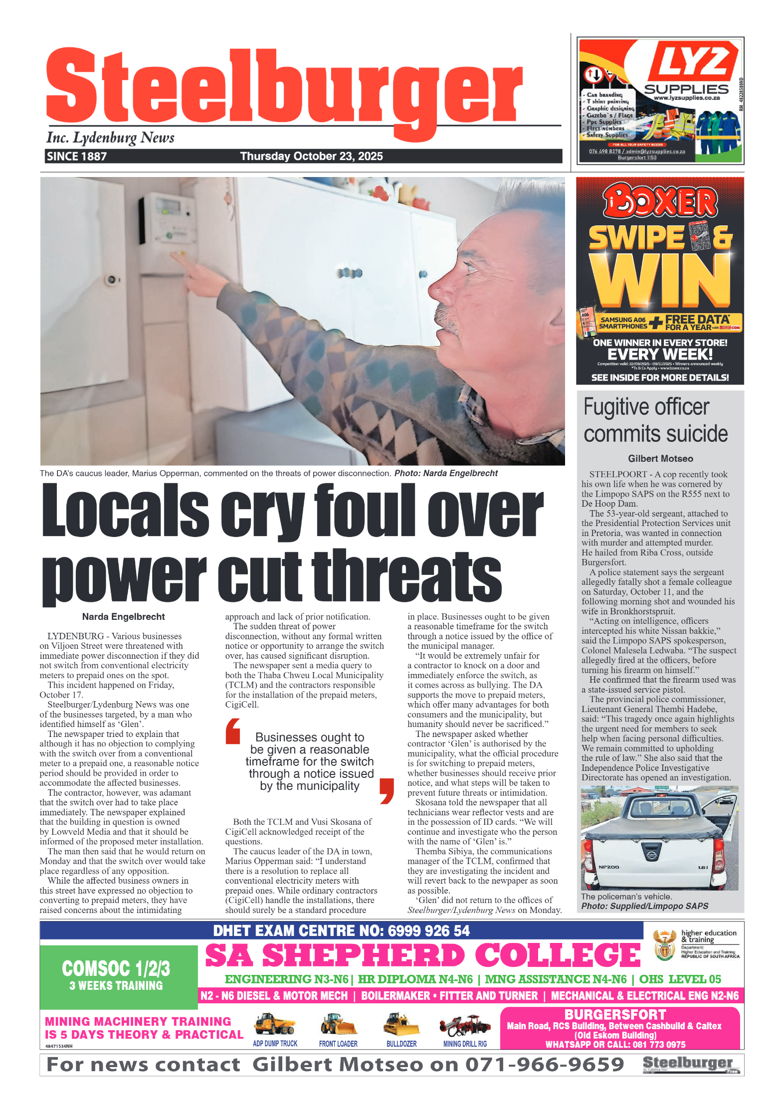 Steelburger News 23 October 2025 page 1