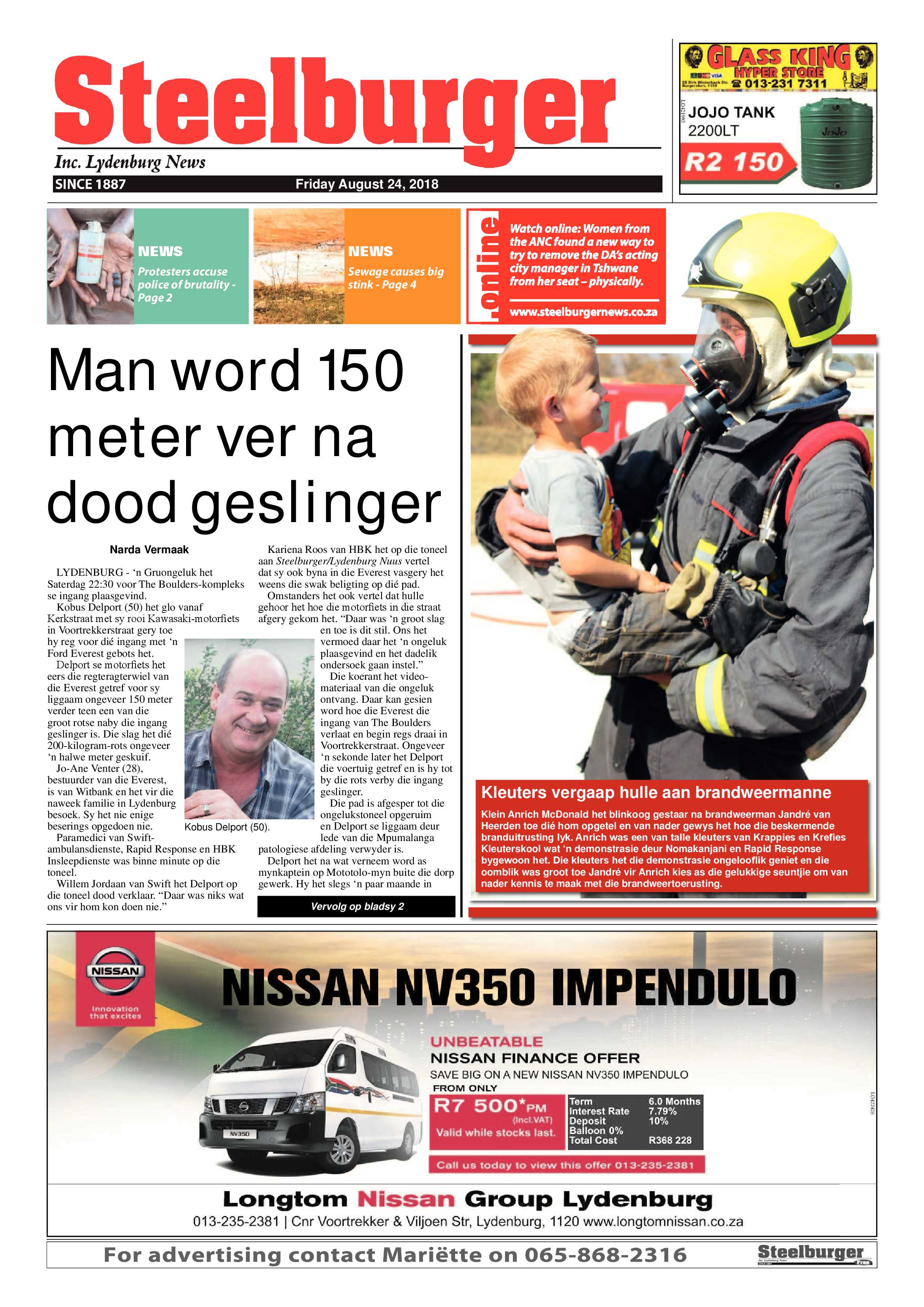 Steelburger News 24 August 2018 page 1