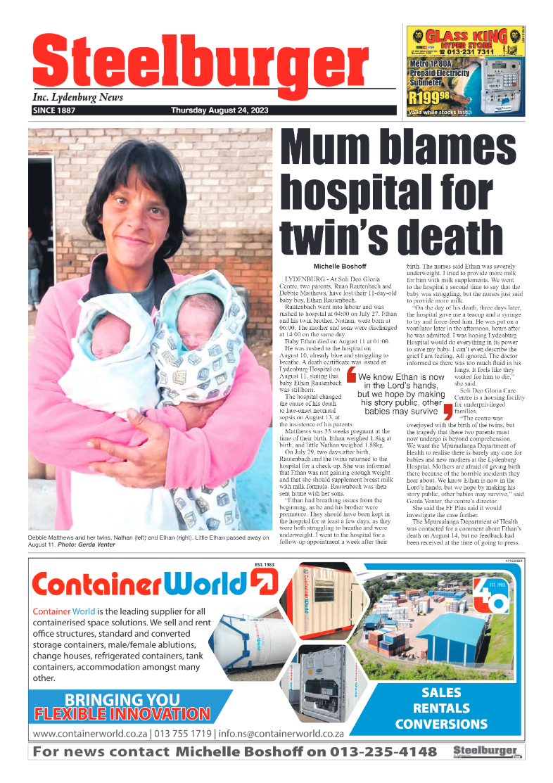 Steelburger News 24 August 2024 page 1