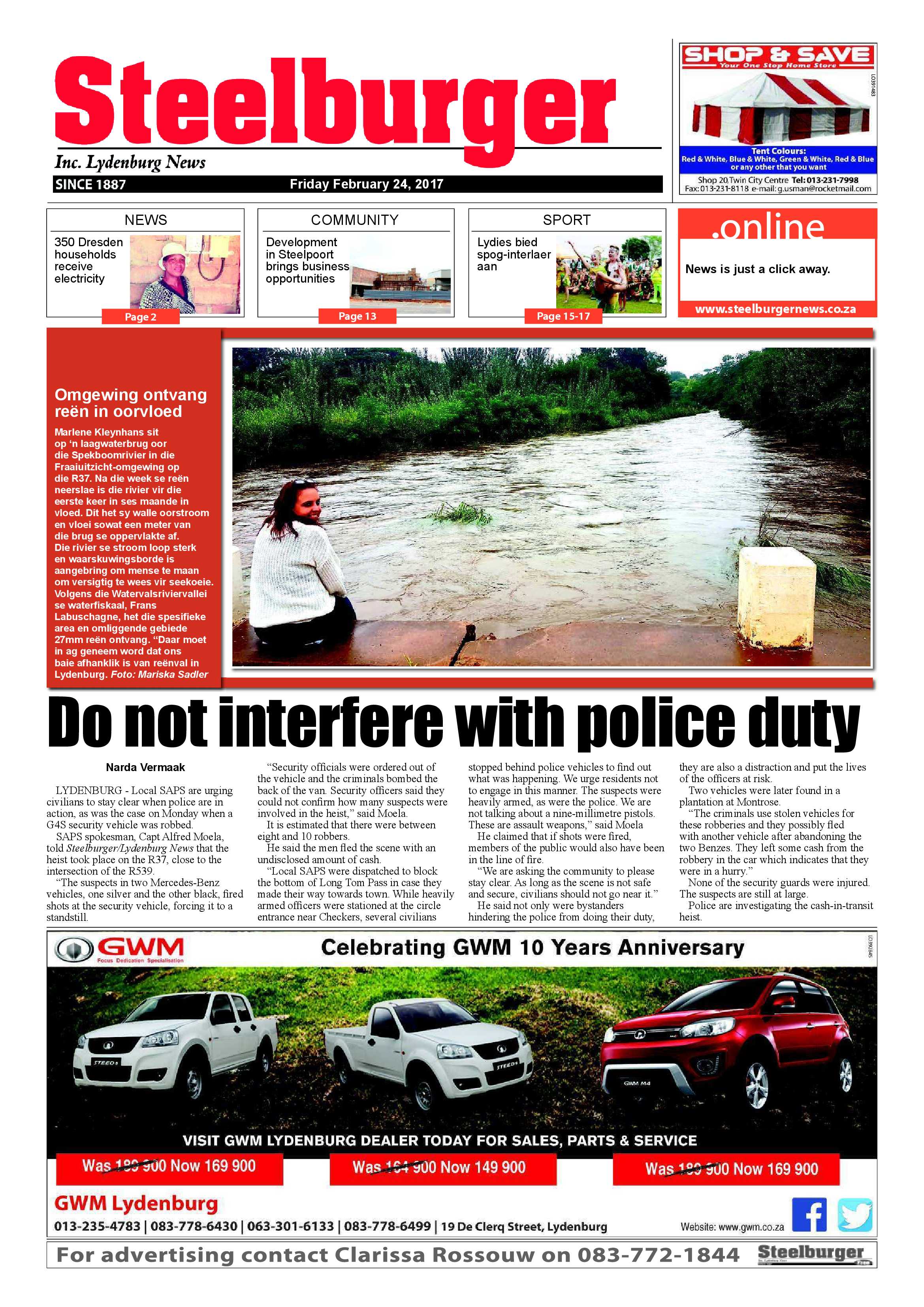 Steelburger News 24 February 2017 page 1