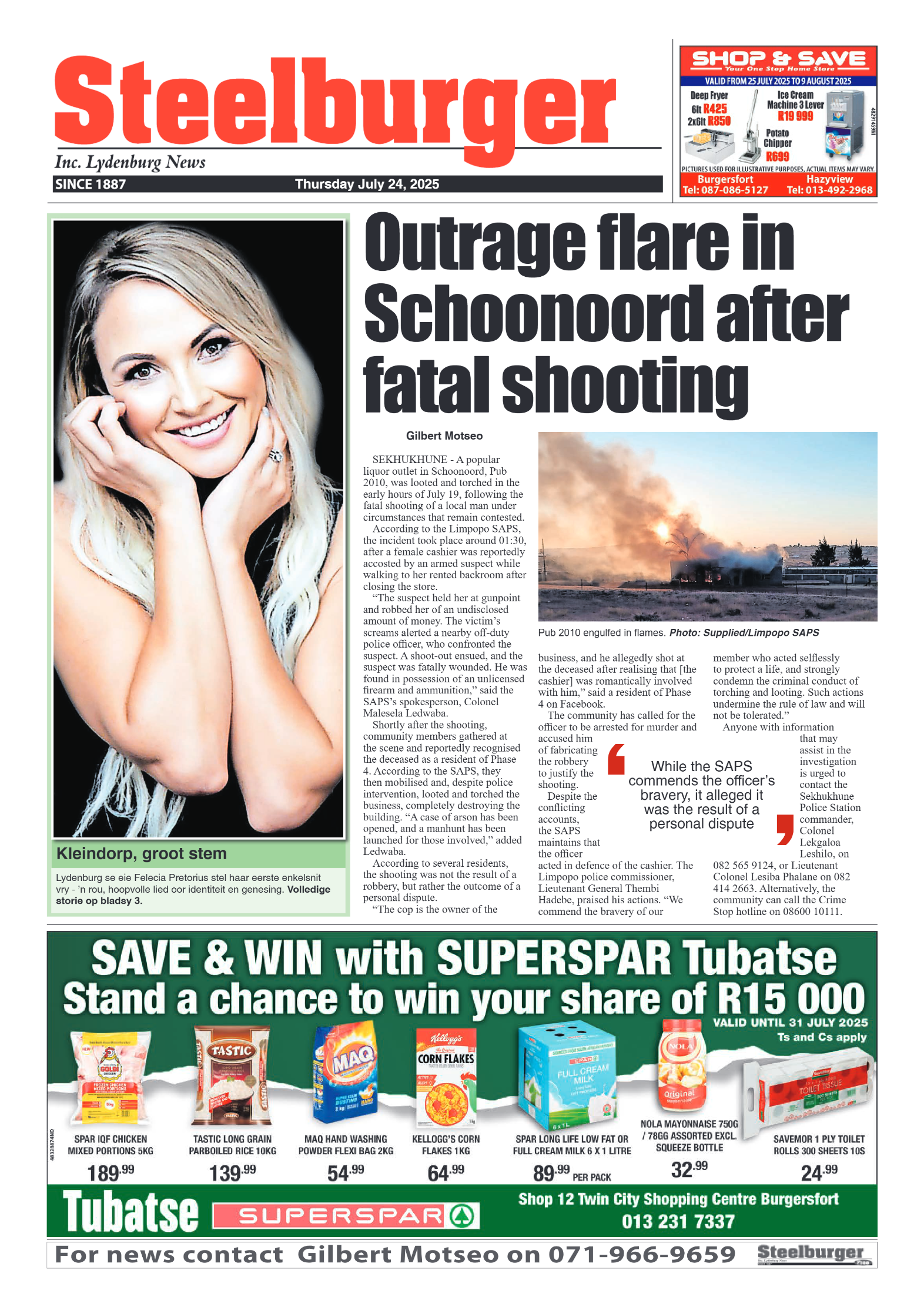 Steelburger News 24 July 2025 page 1