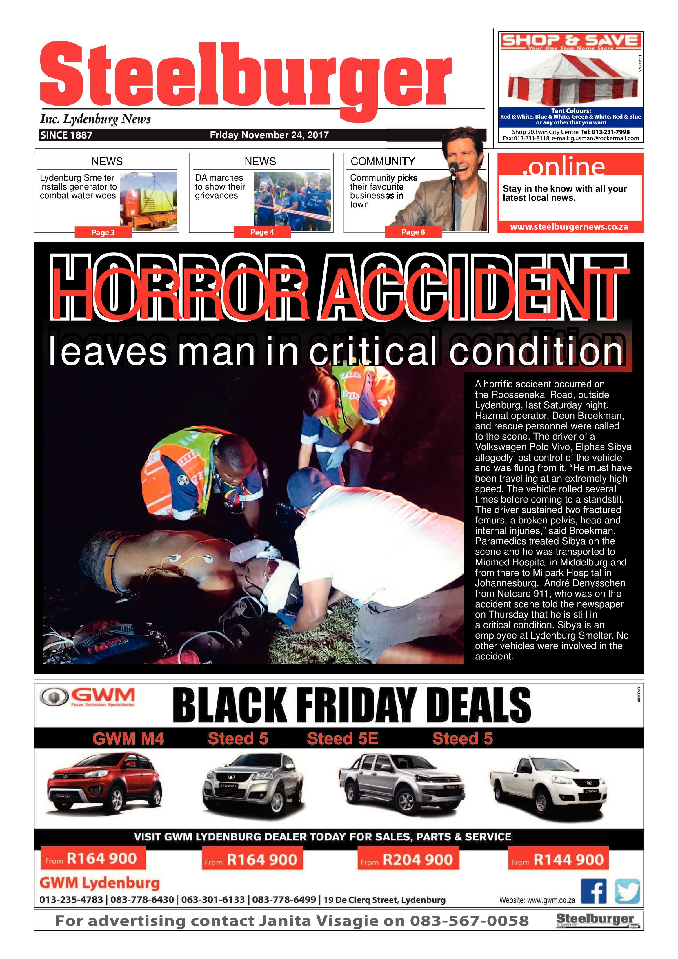 Steelburger News 24 November 2017 page 1