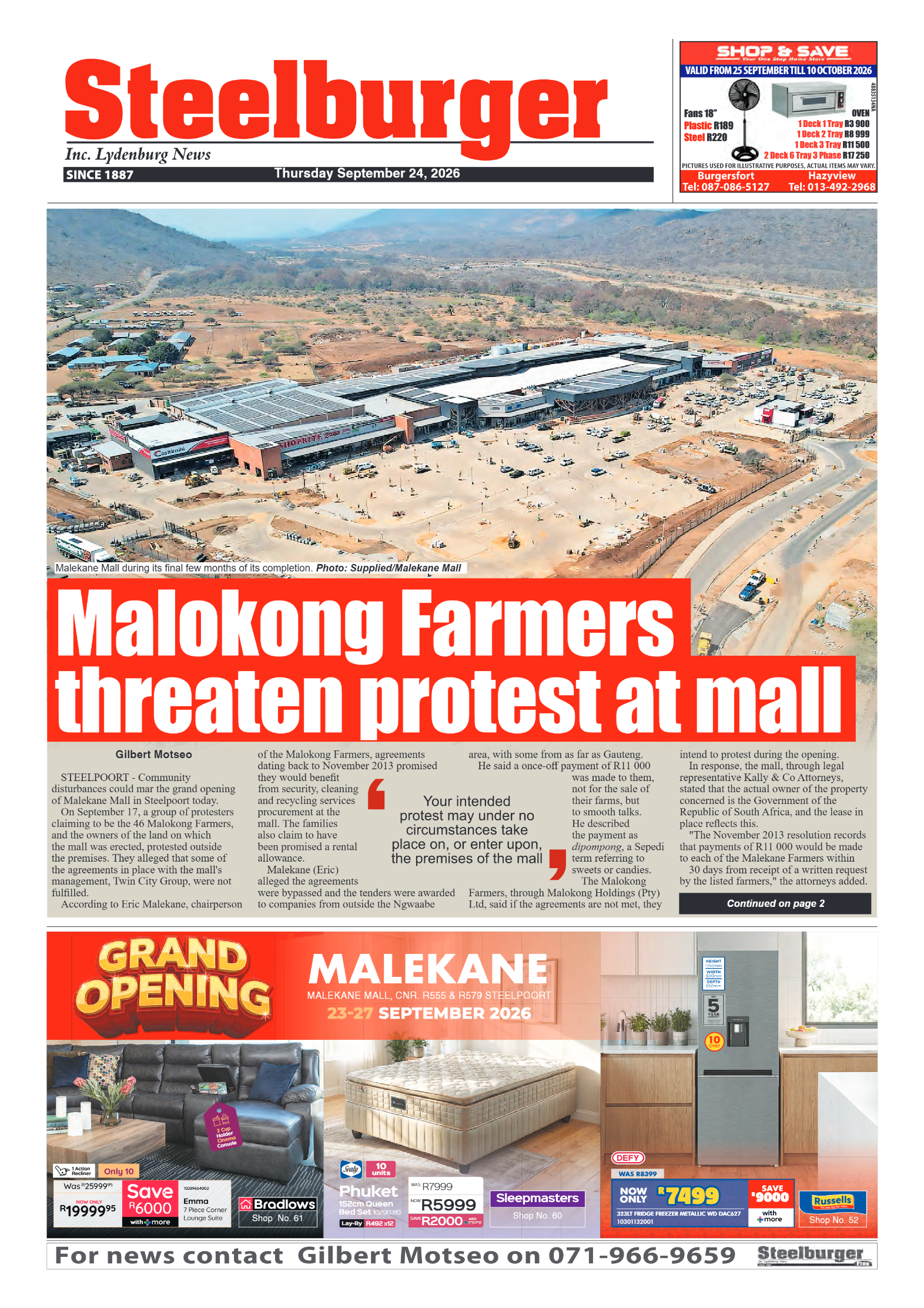 Steelburger News 24 September 2026 page 1