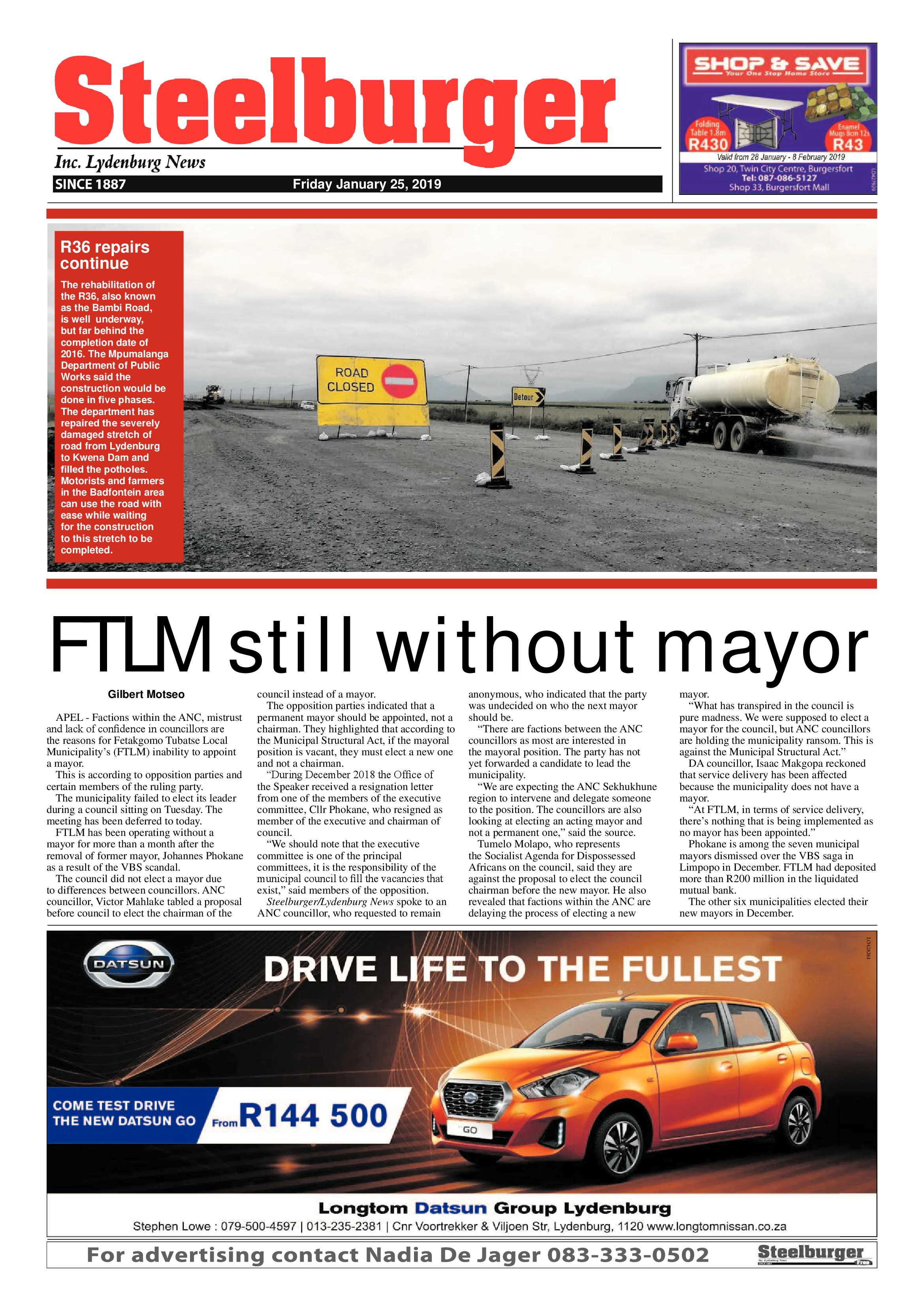 Steelburger News 25 January 2019 page 1