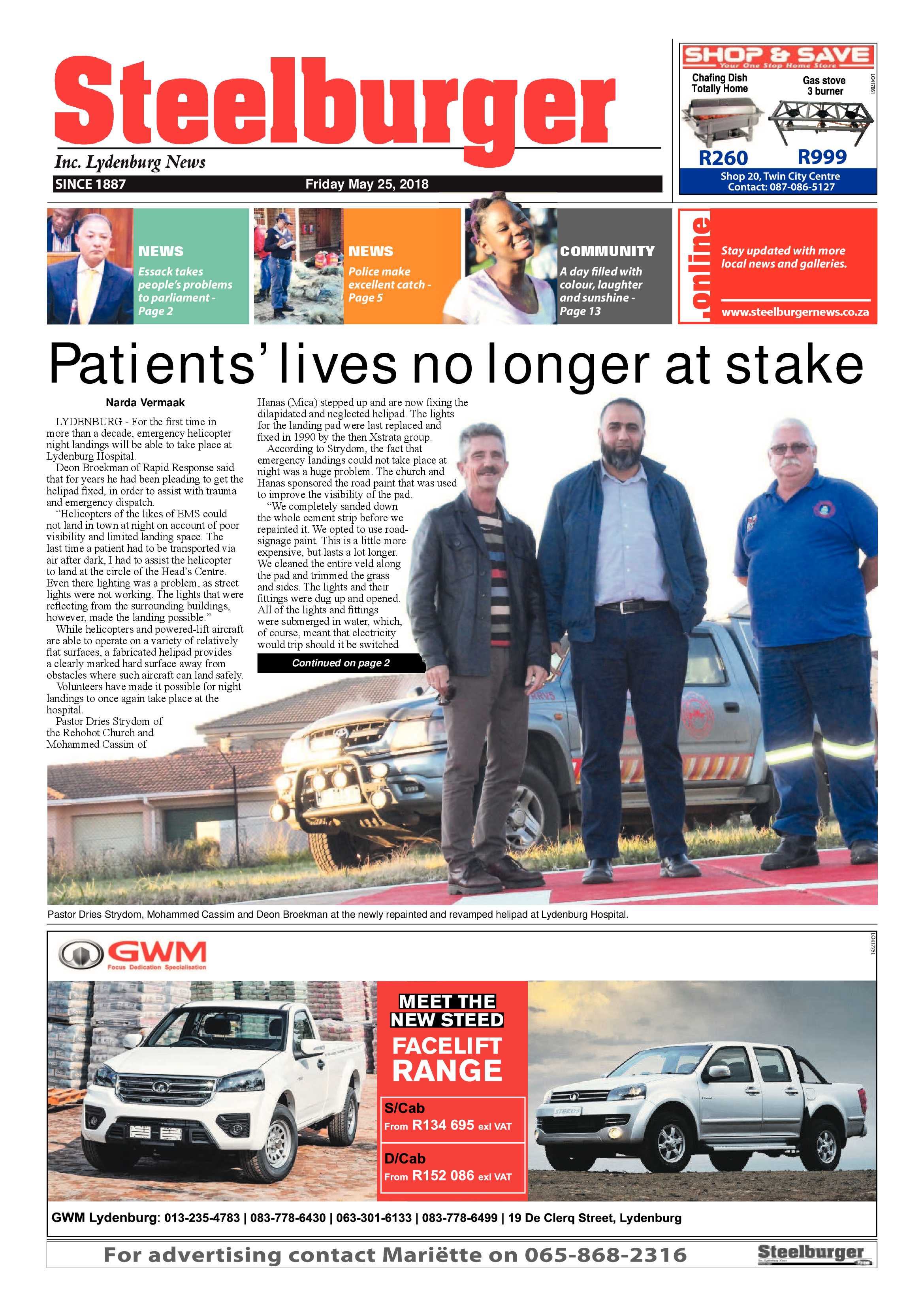 Steelburger News 25 May 2018 page 1