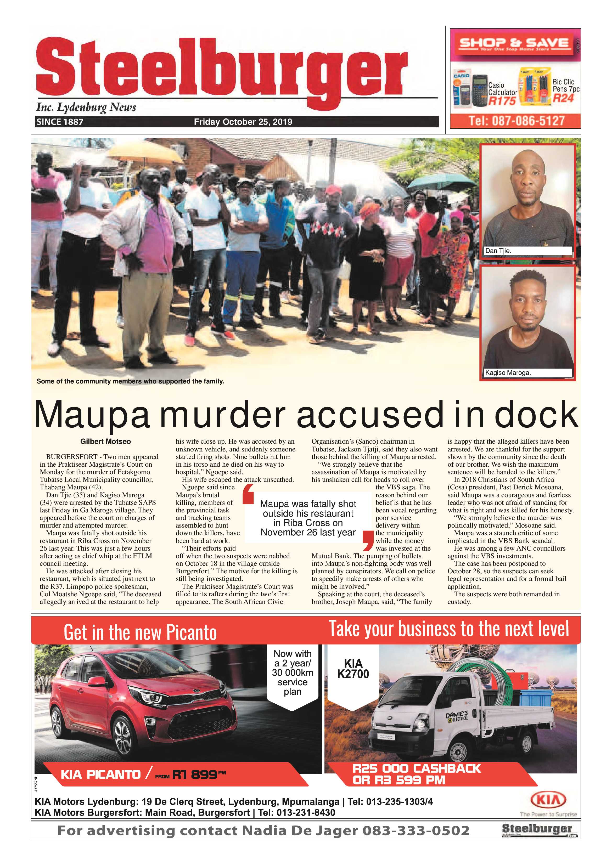 Steelburger News 25 October 2019 page 1