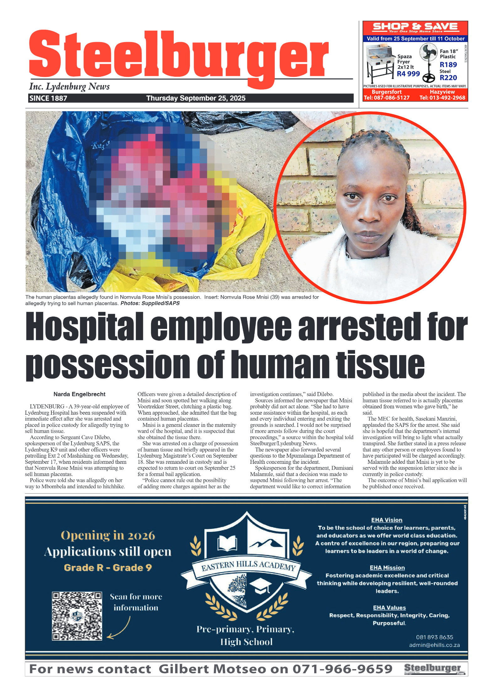 Steelburger News 25 September 2025 page 1