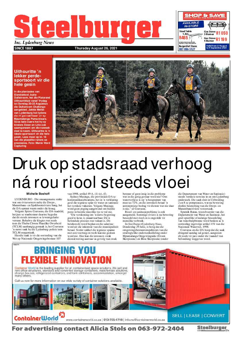 Steelburger News 26 August 2021 page 1