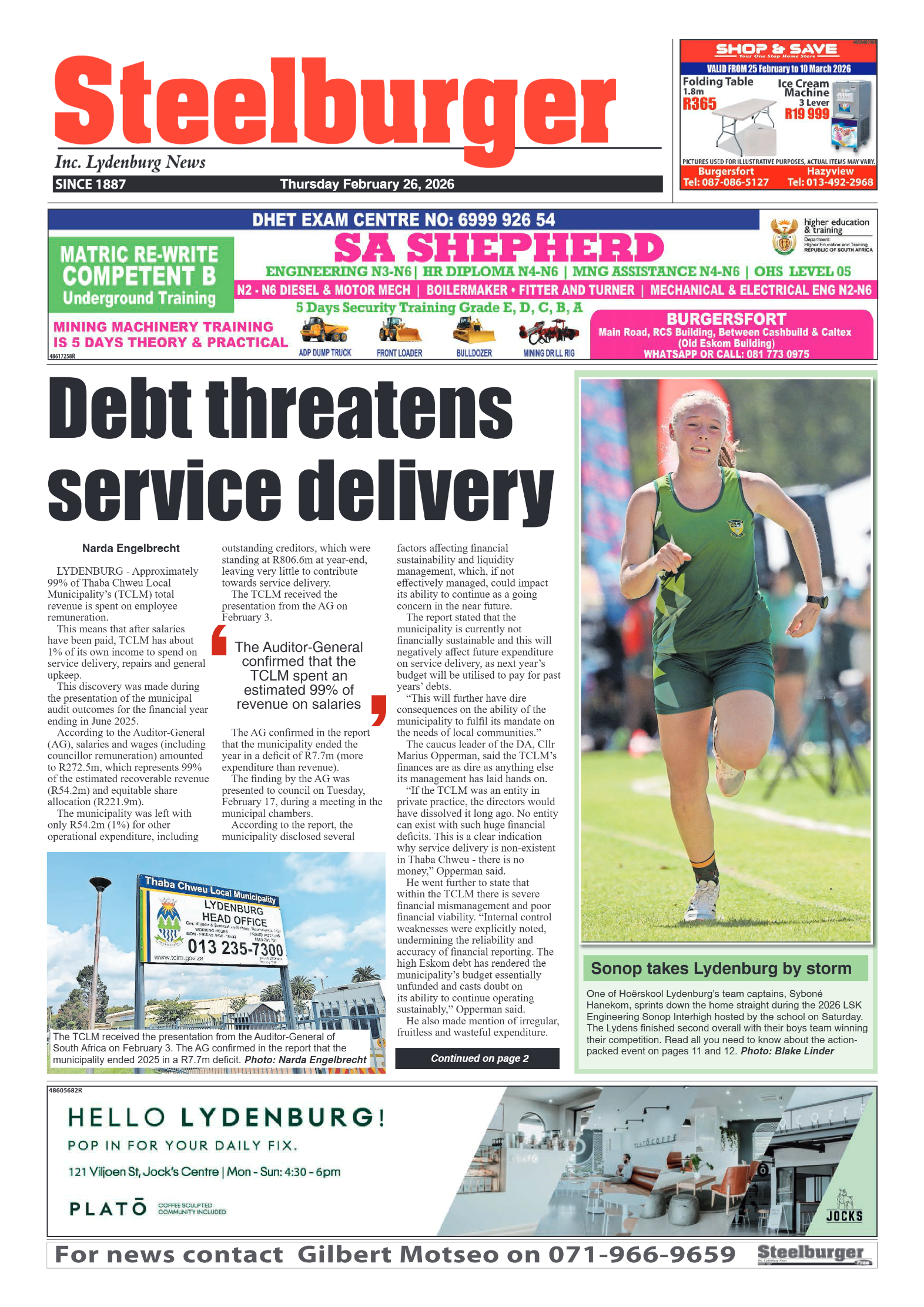 Steelburger News 26 February 2026 page 1