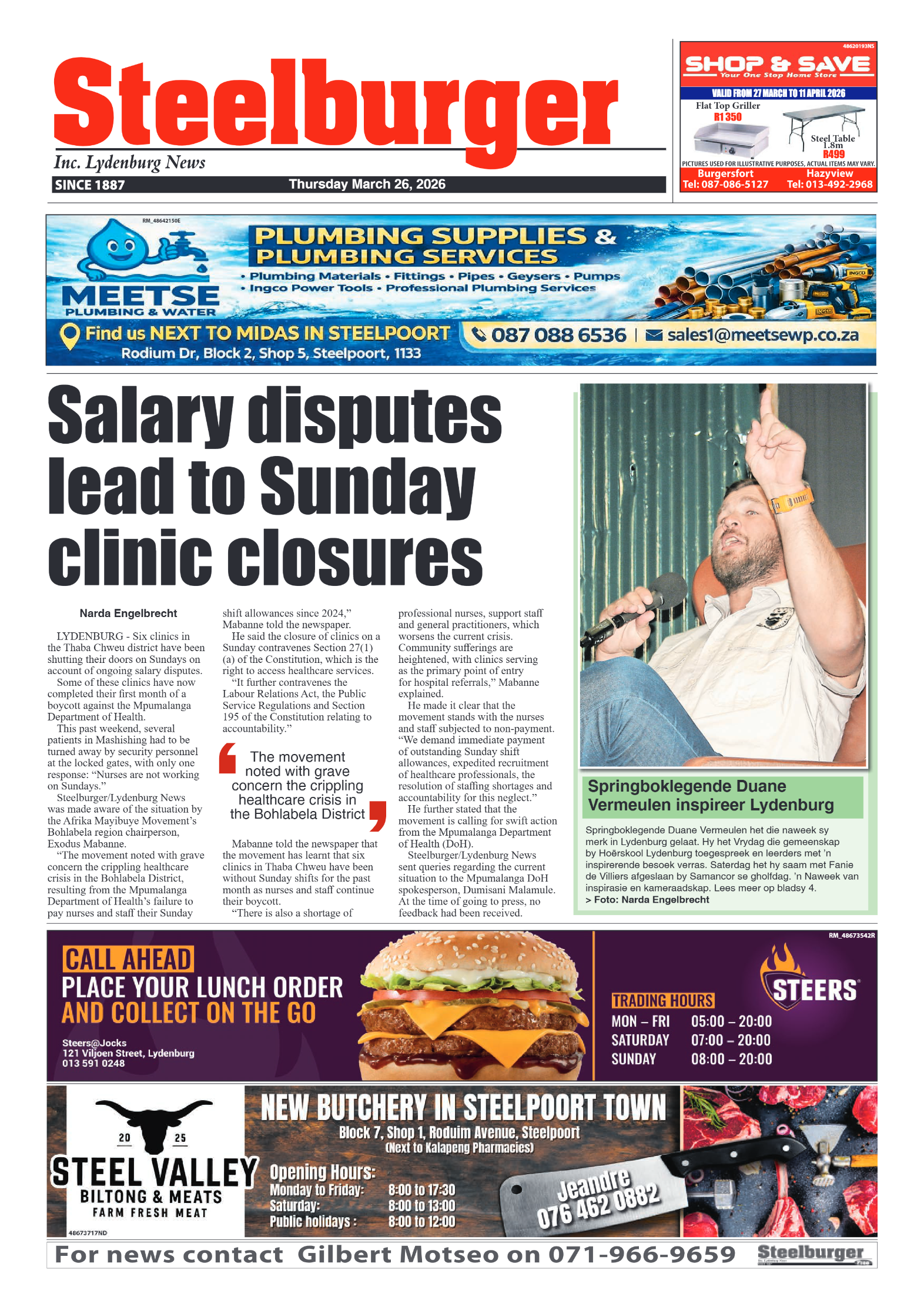 Steelburger News 26 March 2026 page 1