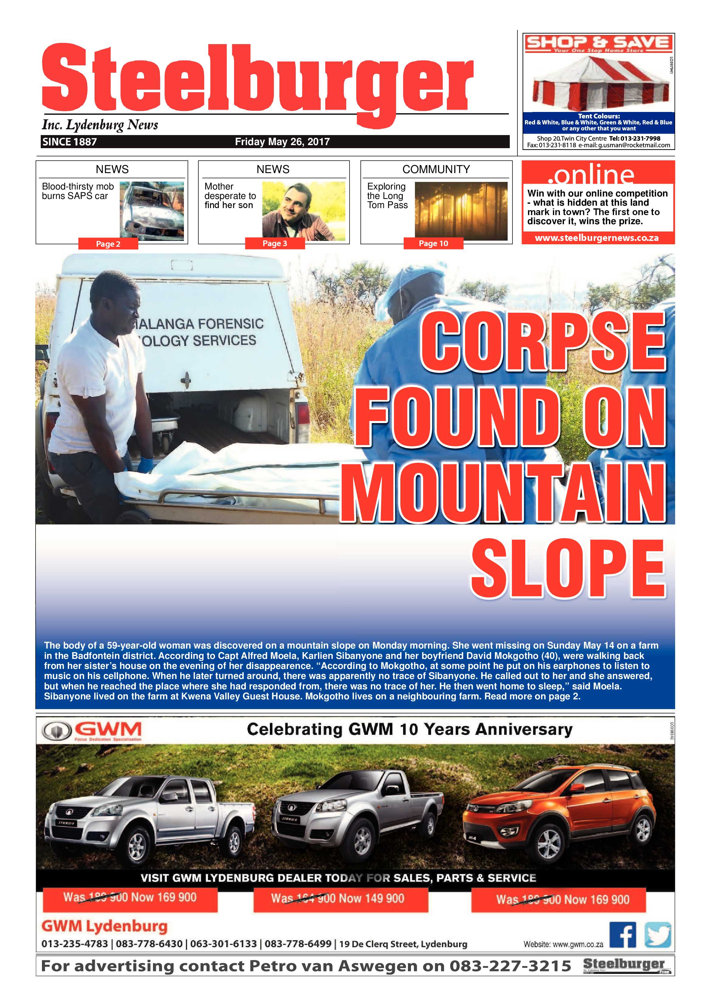 Steelburger News 26 May 2017 page 1