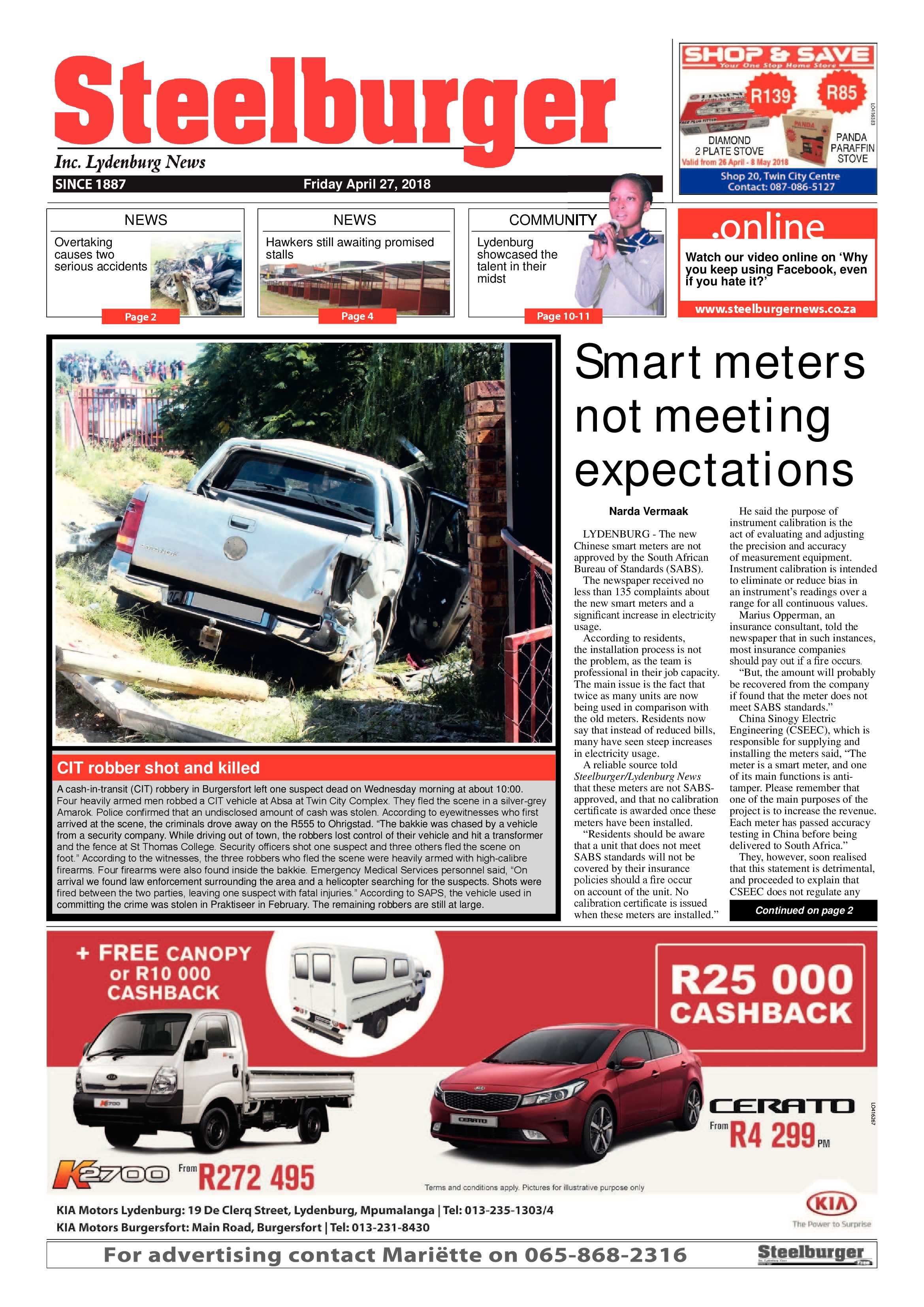 Steelburger News 27 April 2018 page 1