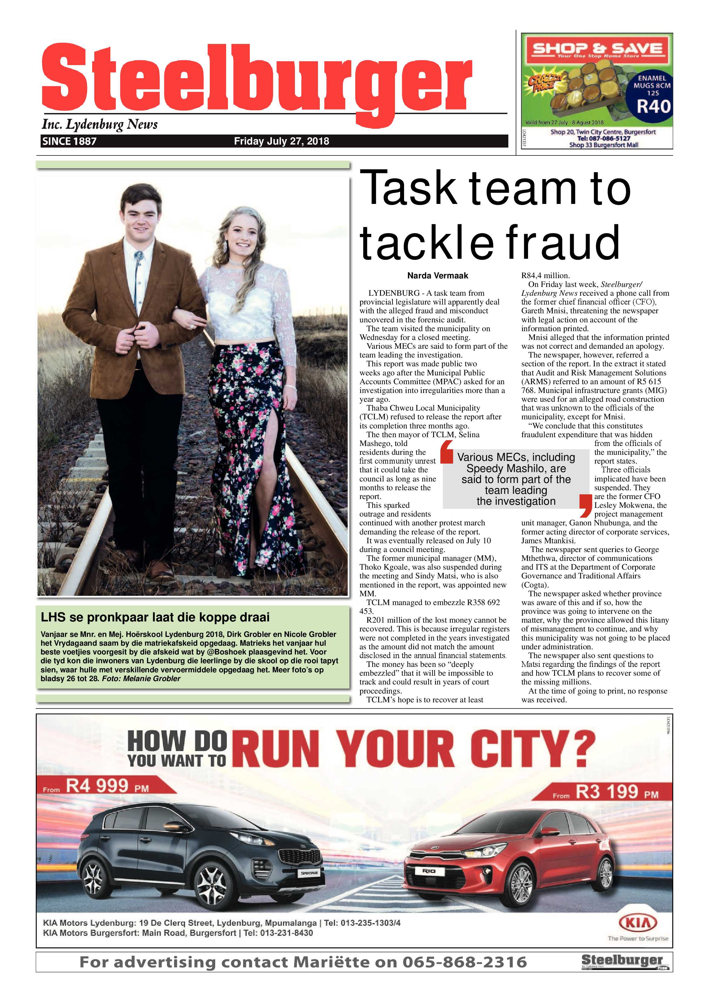 Steelburger News 27 July 2018 page 1
