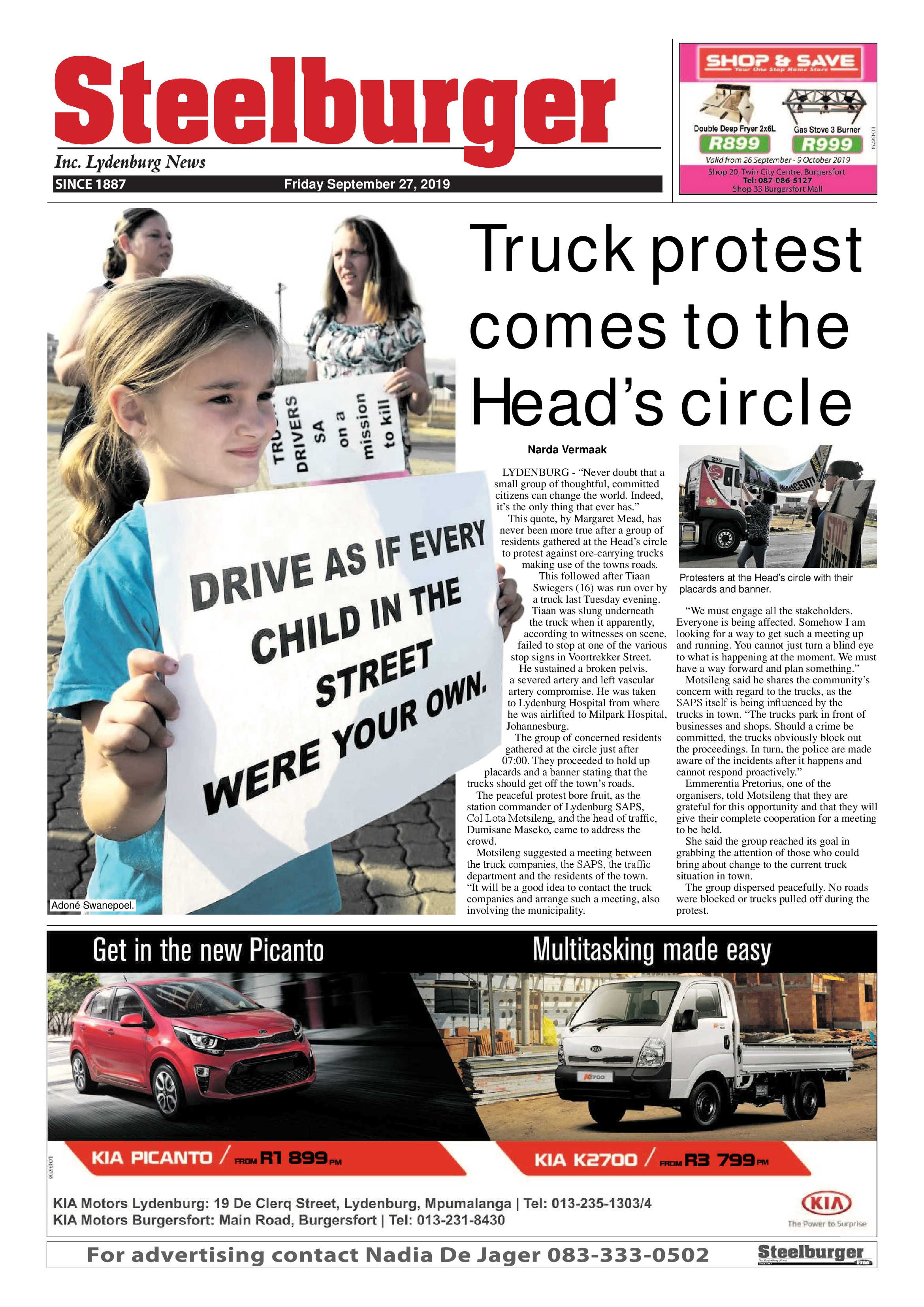 Steelburger News 27 September 2019 page 1
