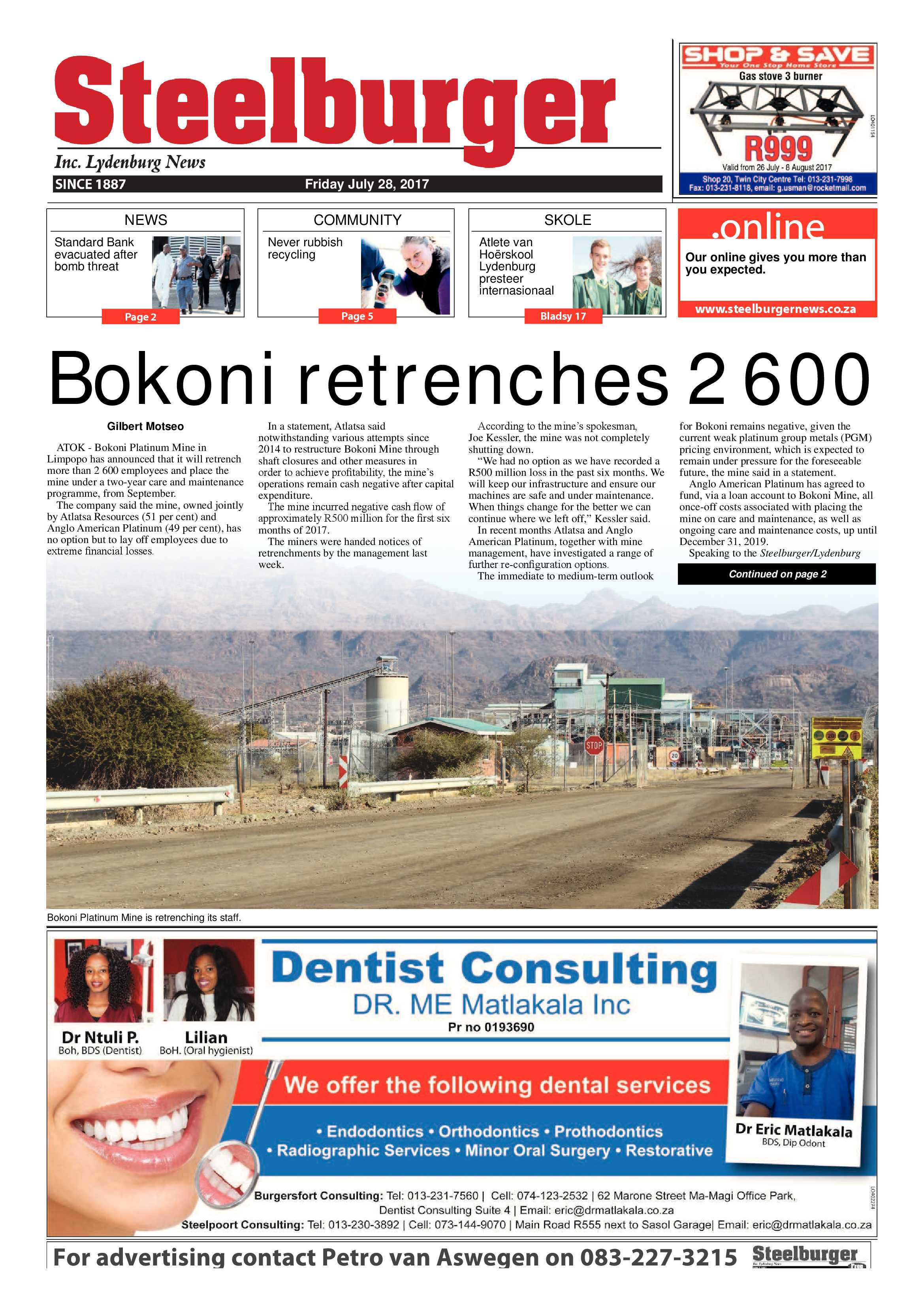 Steelburger News 28 July 2017 page 1