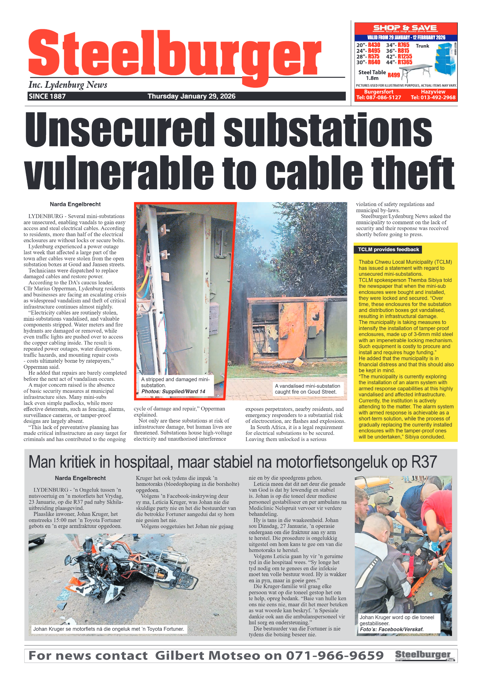 Steelburger News 29 January 2026 page 1