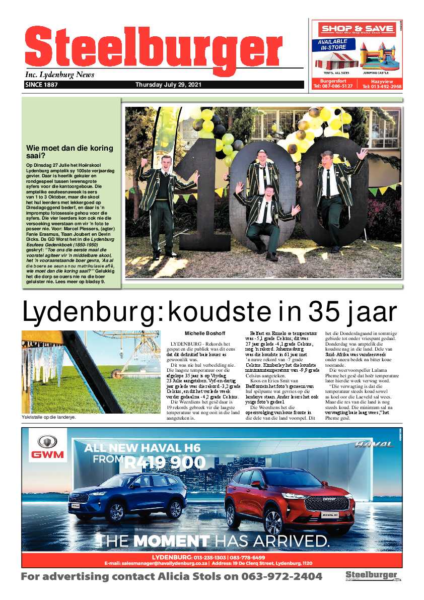 Steelburger News 29 July 2021 page 1