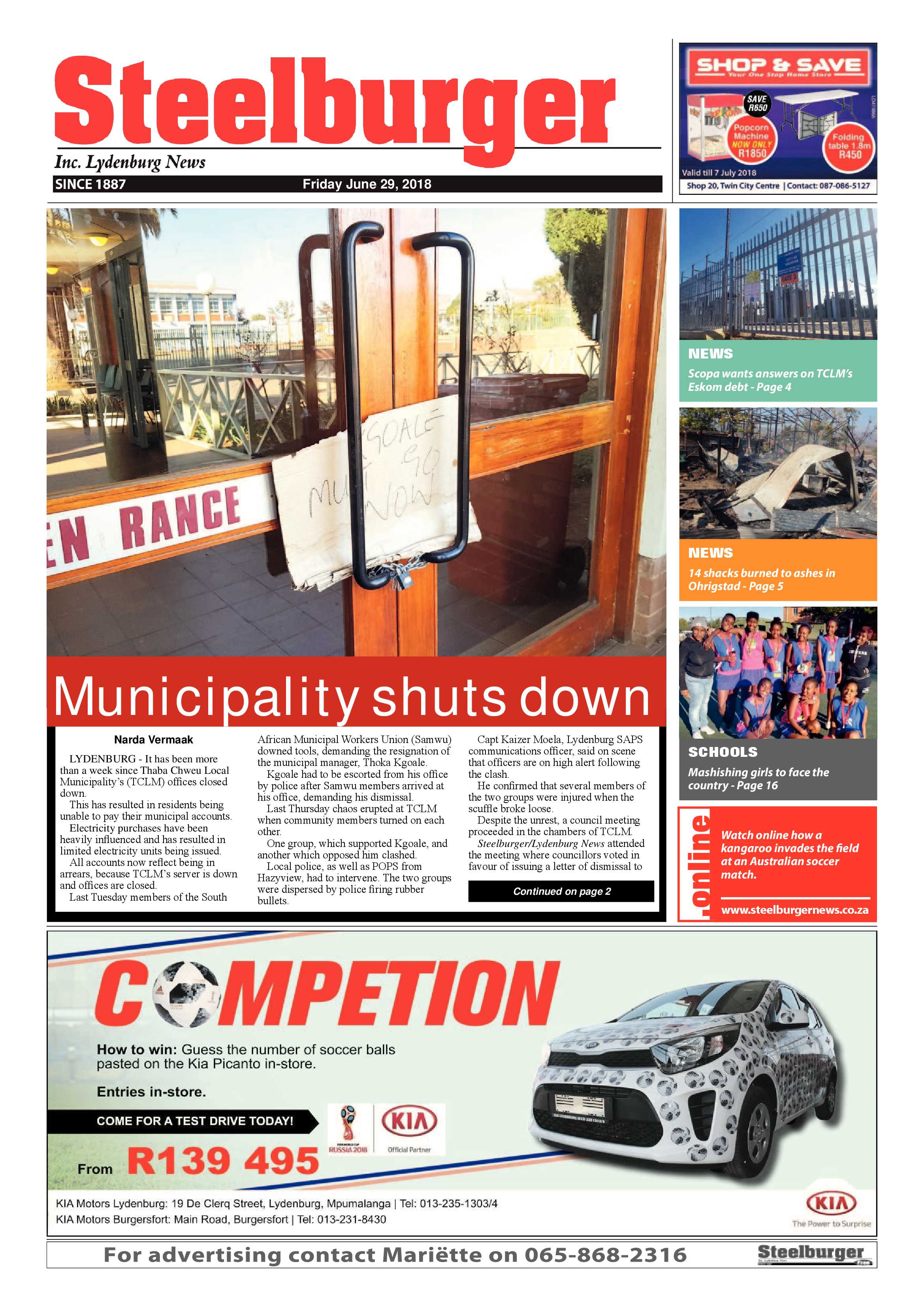 Steelburger News 29 June 2018 page 1