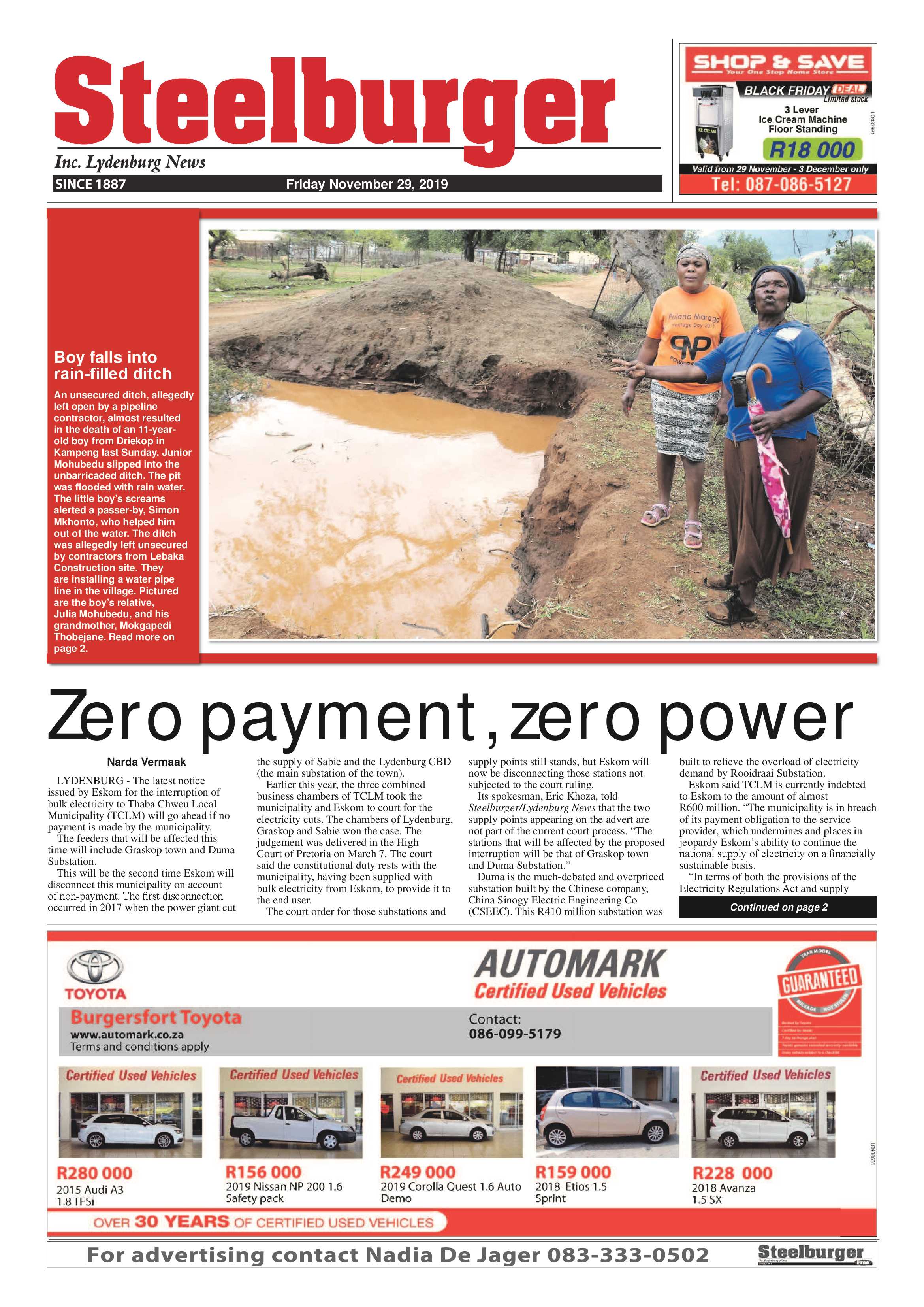 Steelburger News 29 November 2019 page 1