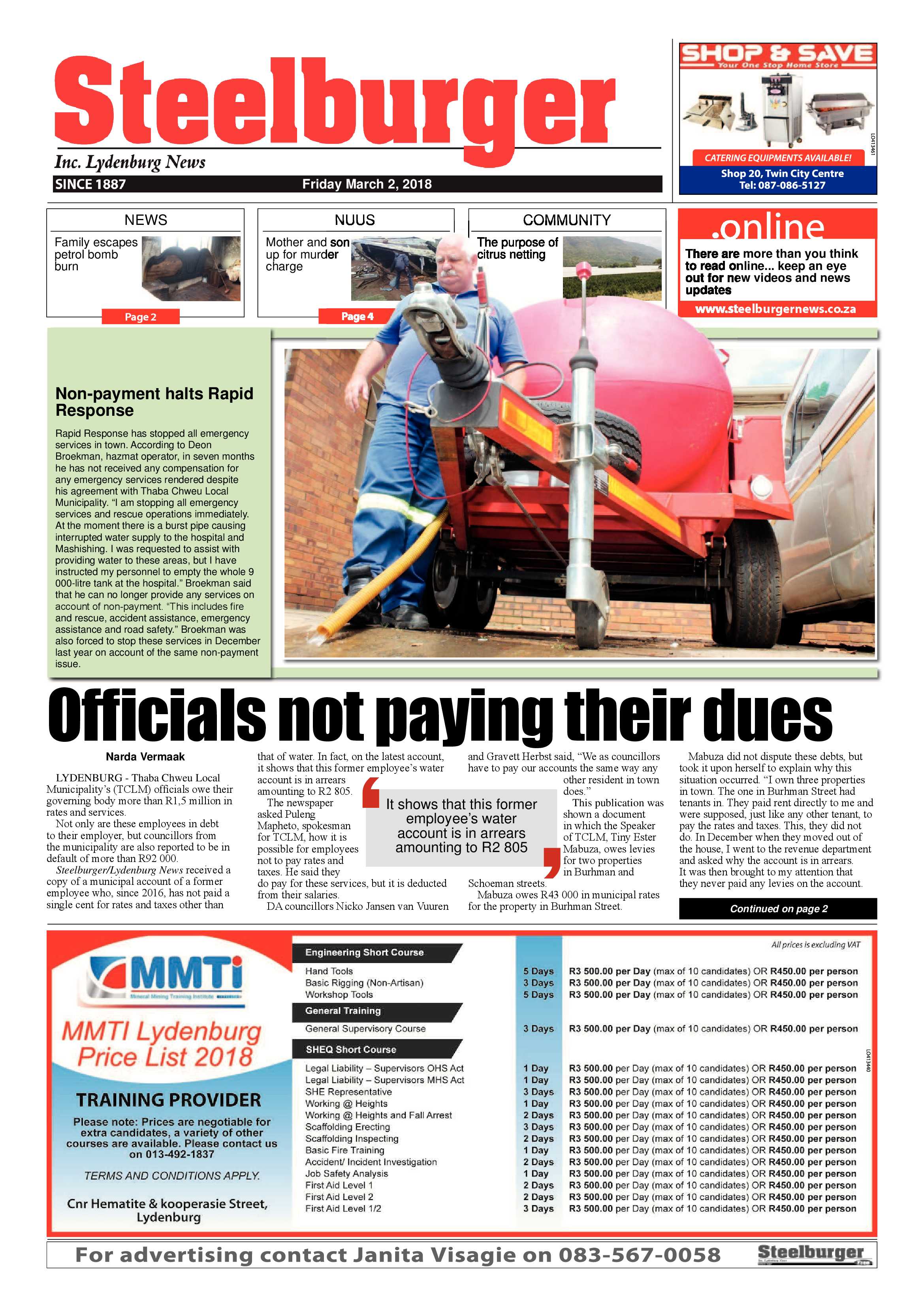 Steelburger News 2 March 2018 page 1