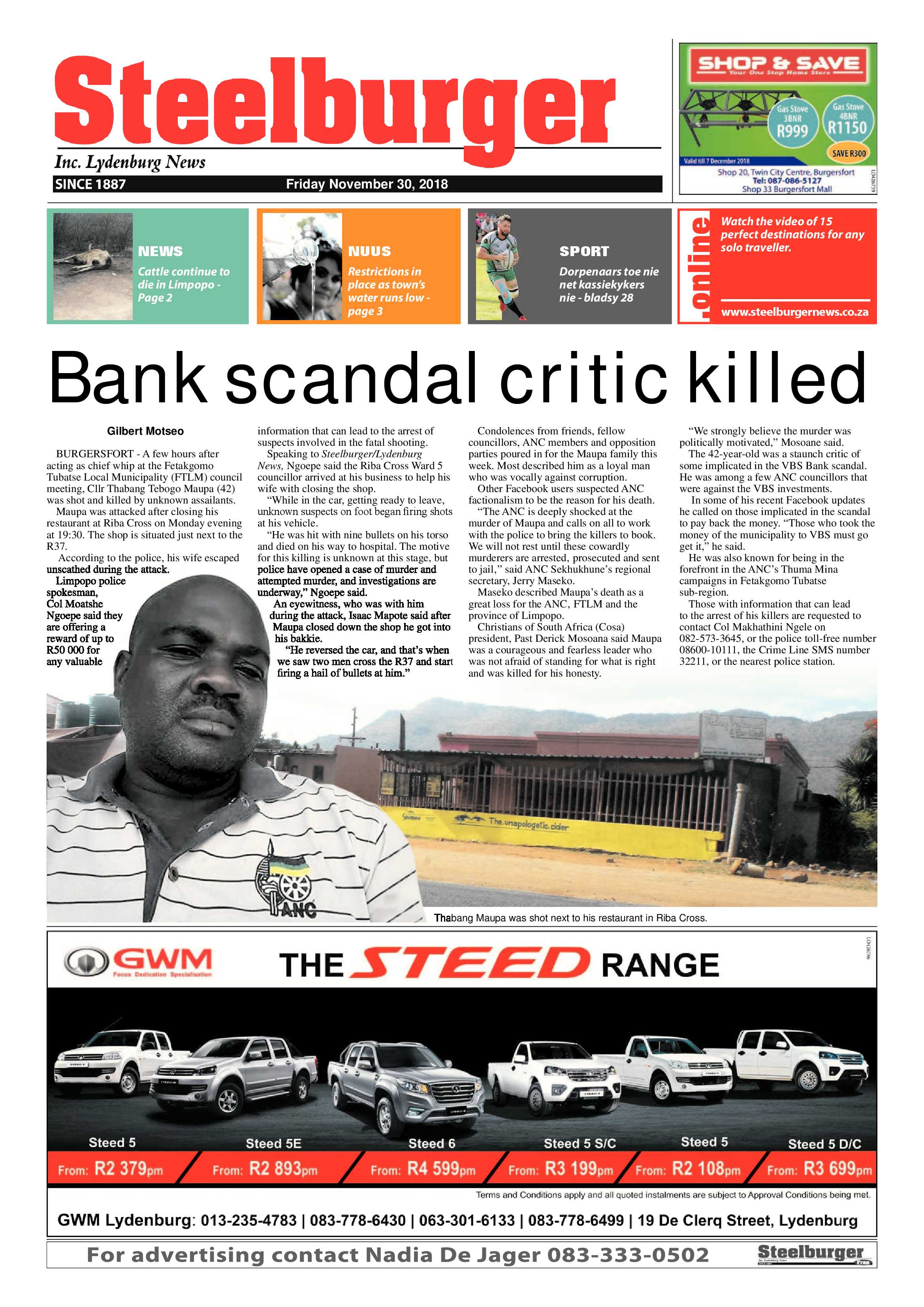 Steelburger News 30 November 2018 page 1