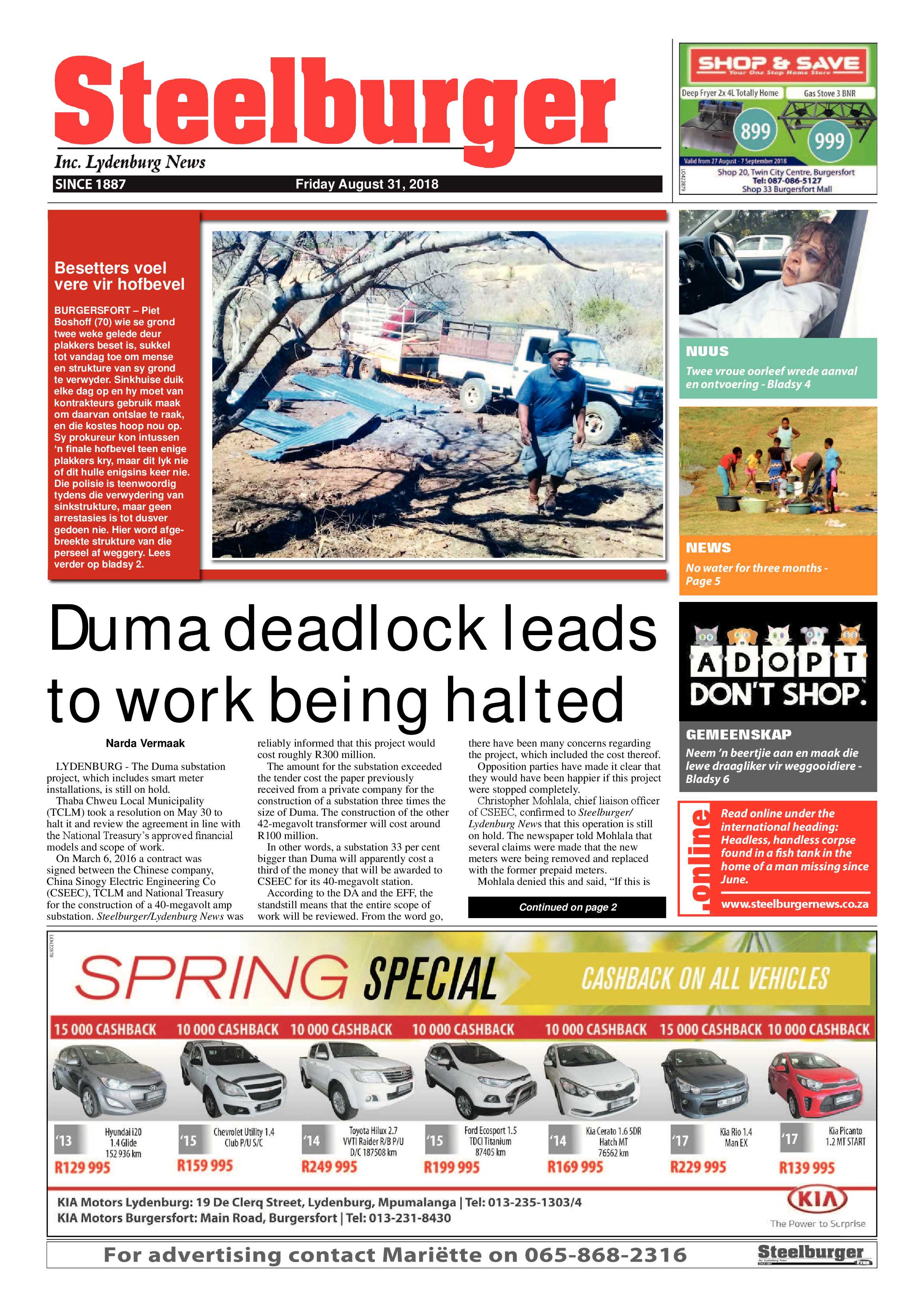 Steelburger News 31 August 2018 page 1