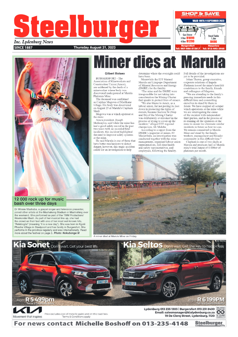 Steelburger News 31 August 2023 page 1