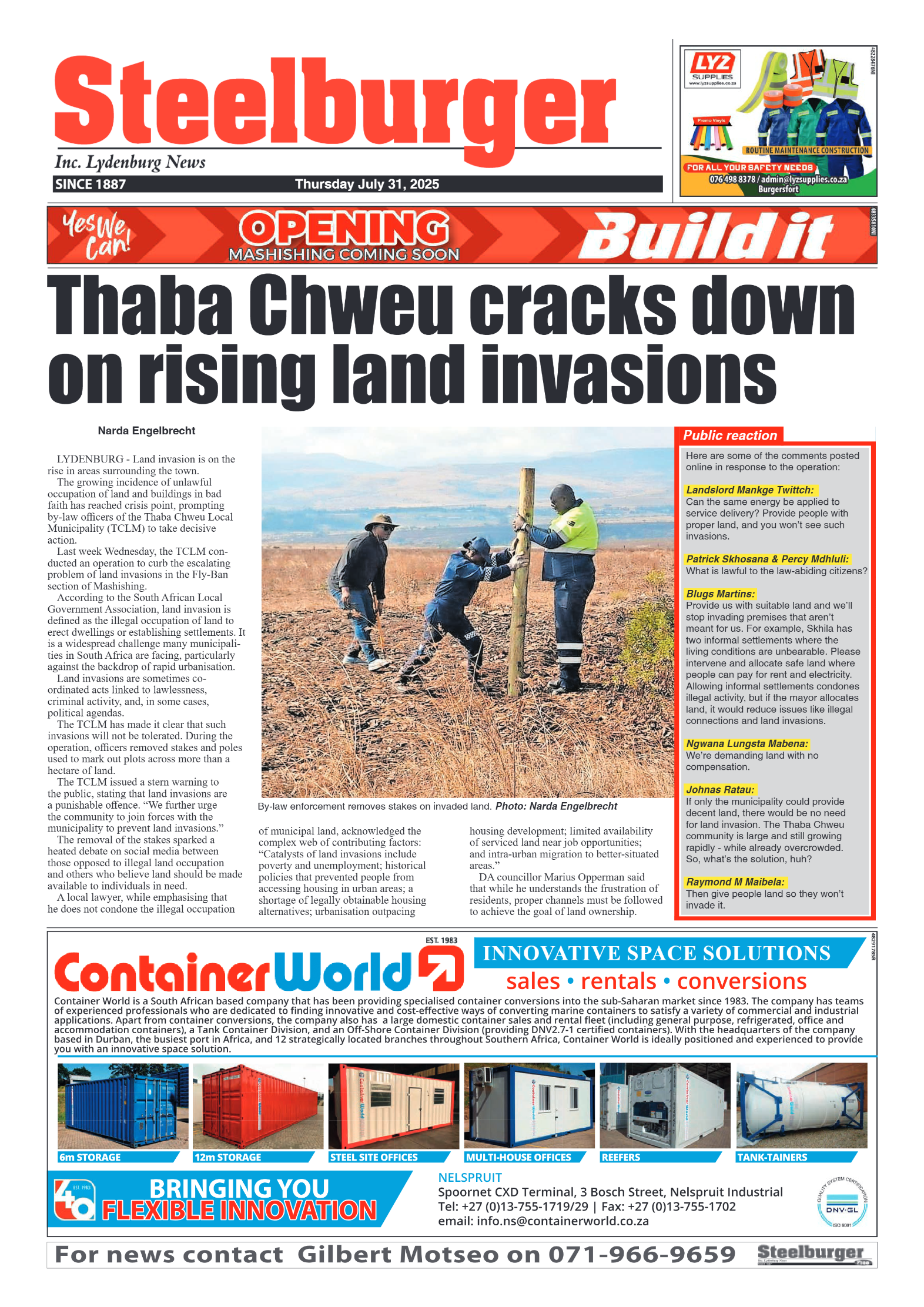 Steelburger News 31 July 2025 page 1