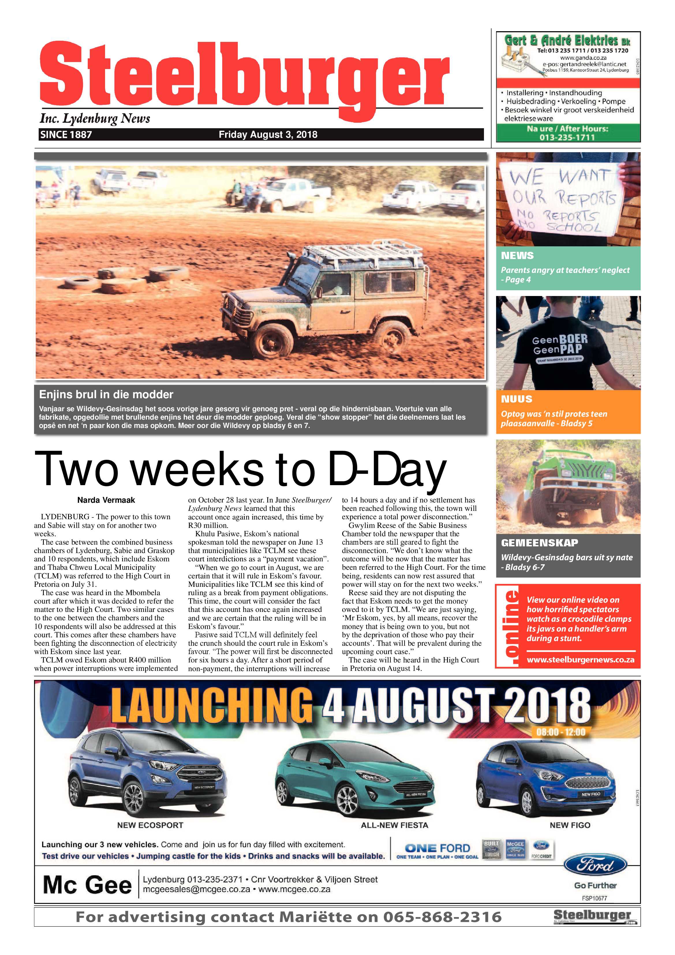 Steelburger News 3 August 2018 page 1