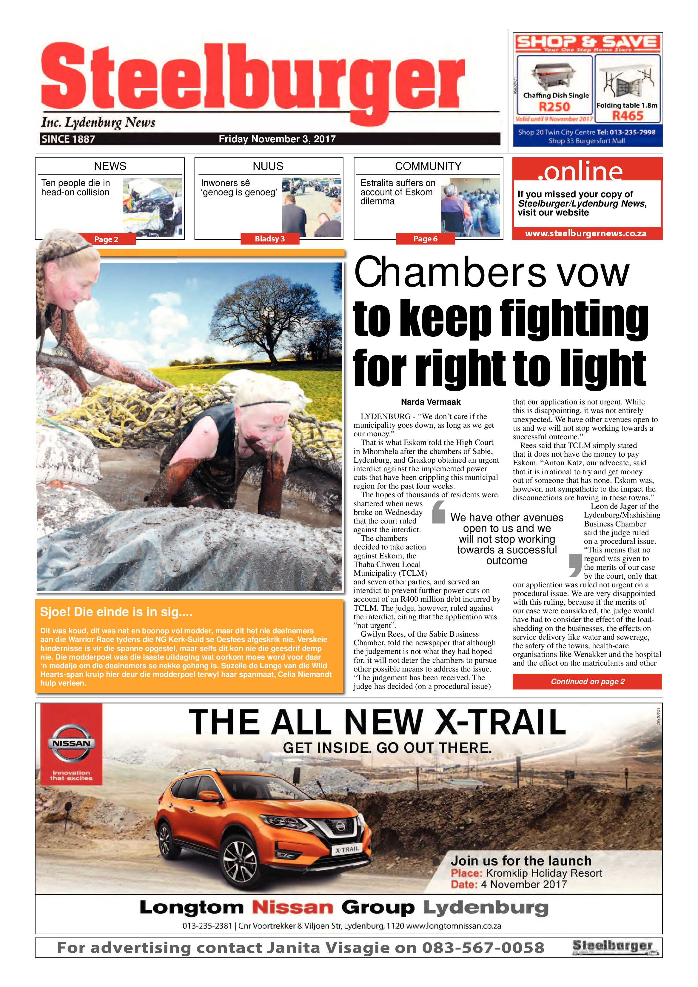 Steelburger News 3 November 2017 page 1