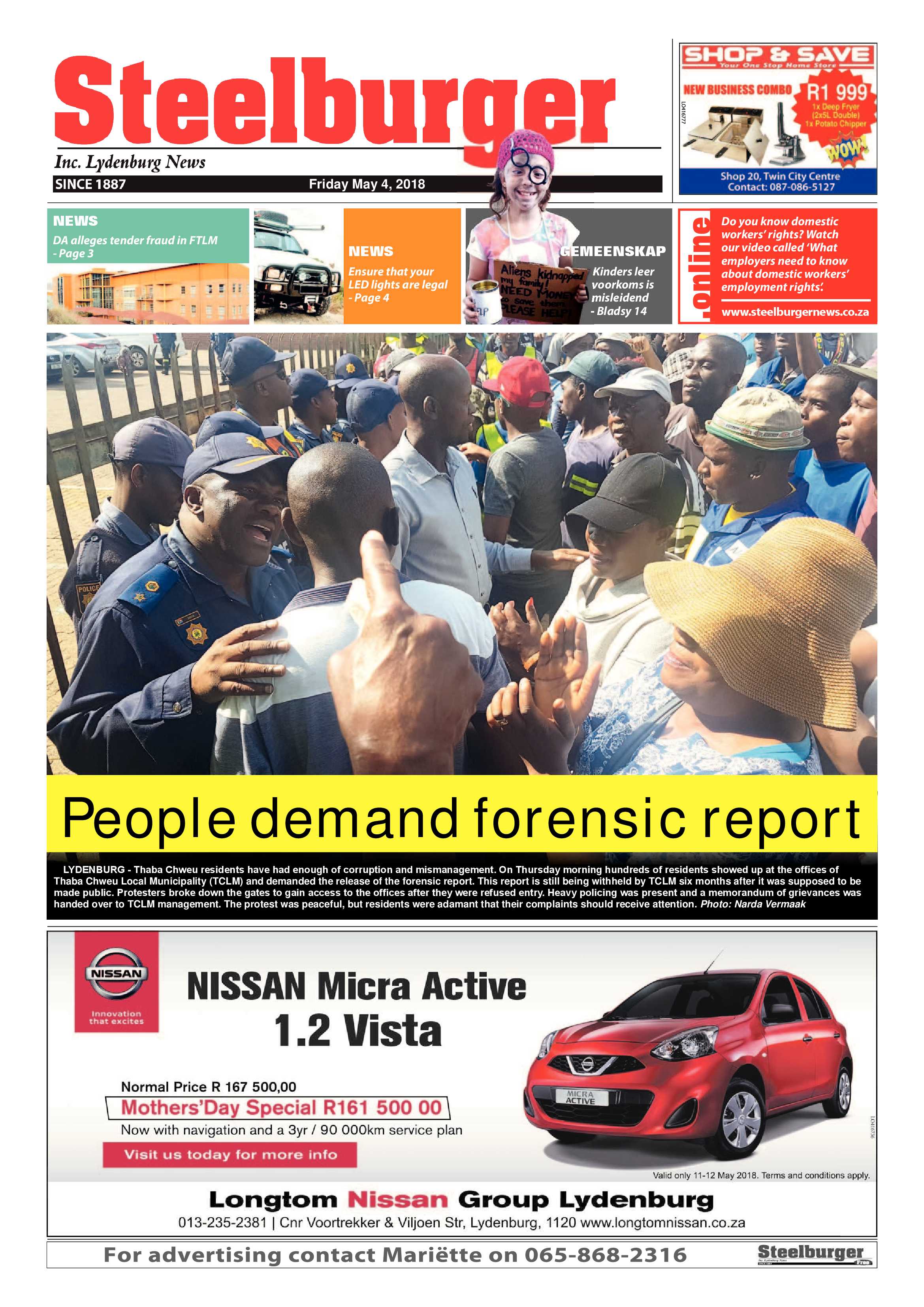 Steelburger News 4 May 2018 page 1