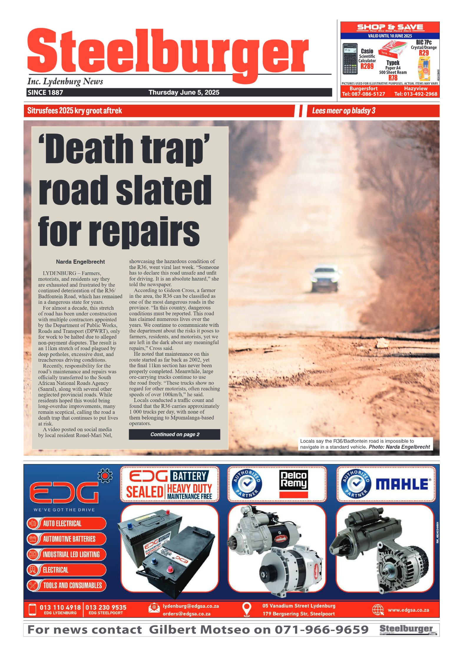 Steelburger News 5 June 2025 page 1