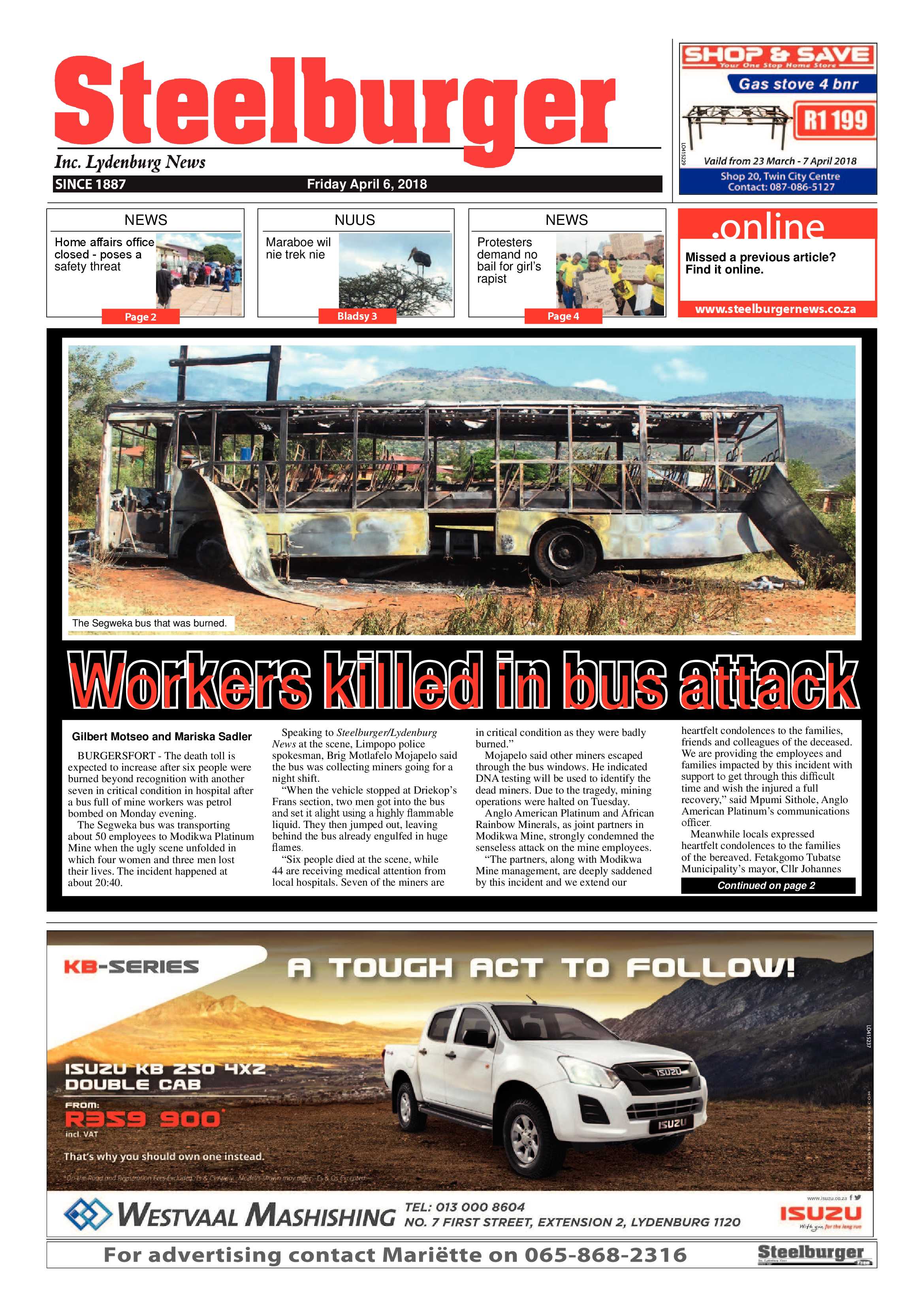Steelburger News 6 April 2018 page 1