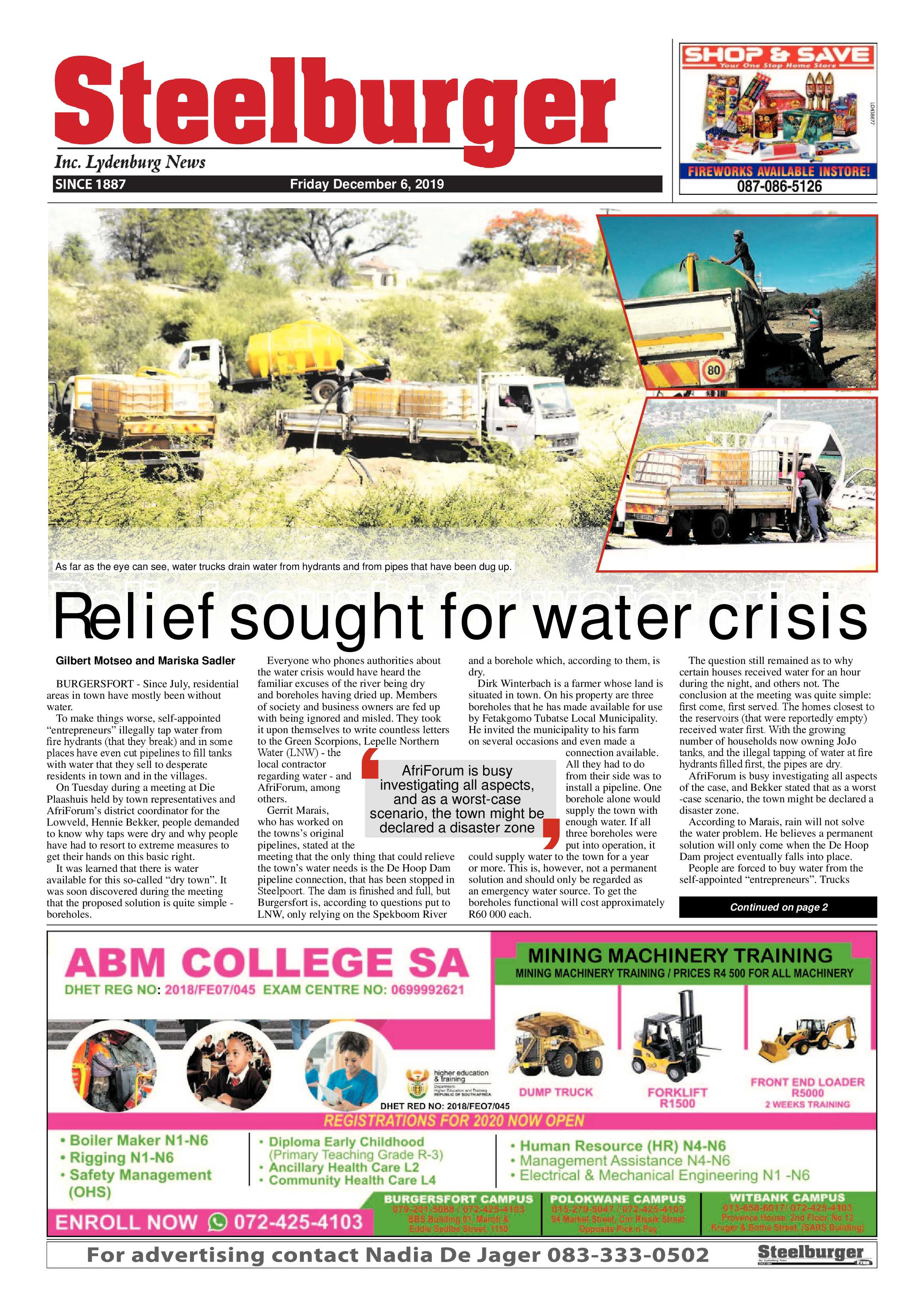 Steelburger News 6 December 2019 page 1