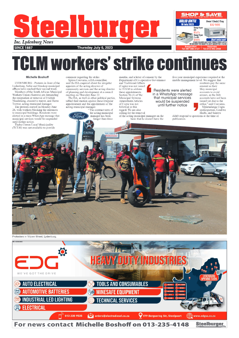 Steelburger news 6 July 2023 page 1